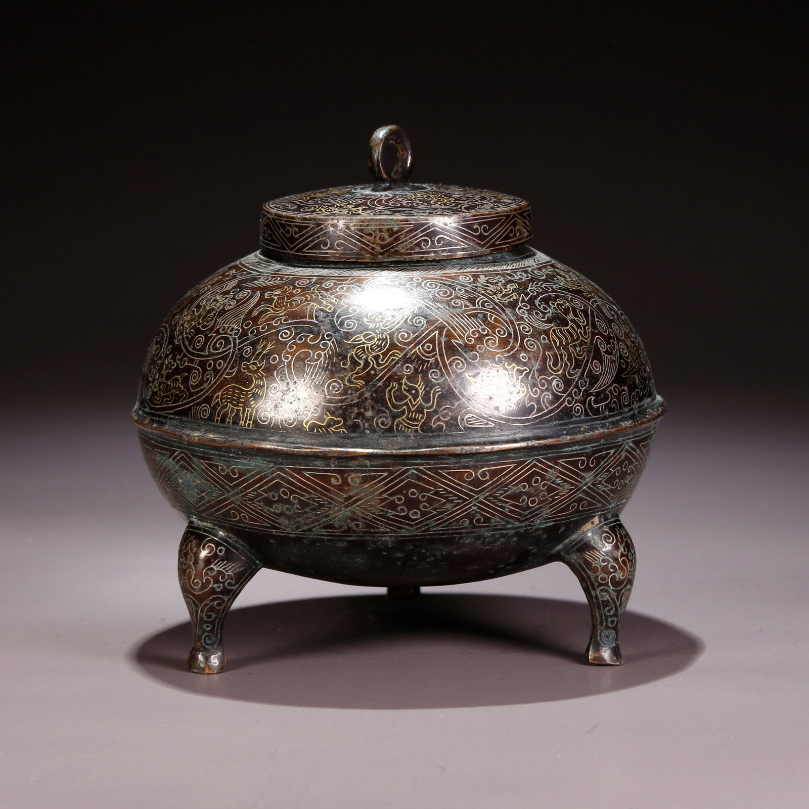 A GILT AND SILVER INLAID BRONZE COVERED INCENSE BURNER (1 of 9)