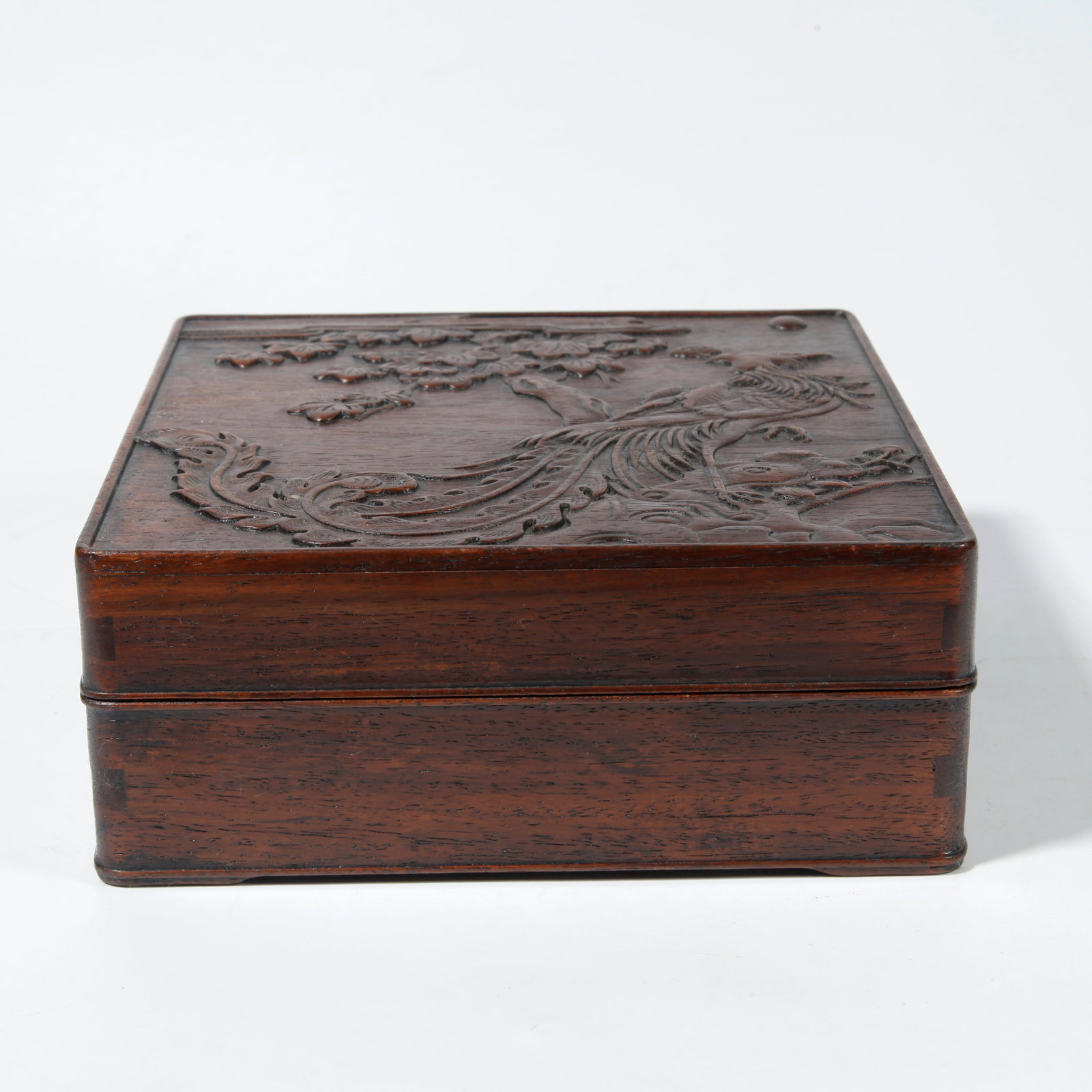 A ZITAN WOOD BOX WITH PHOENIX CARVING (1 of 9)