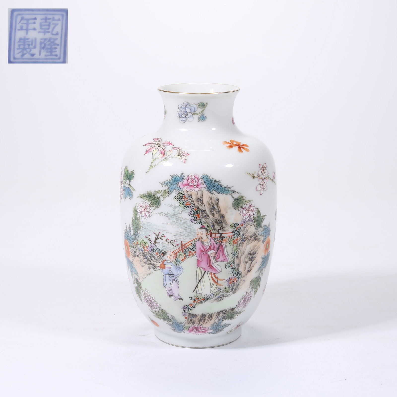A FAMILLE-ROSE VASE WITH SCHOLAR FIGURE DESIGN (1 of 9)