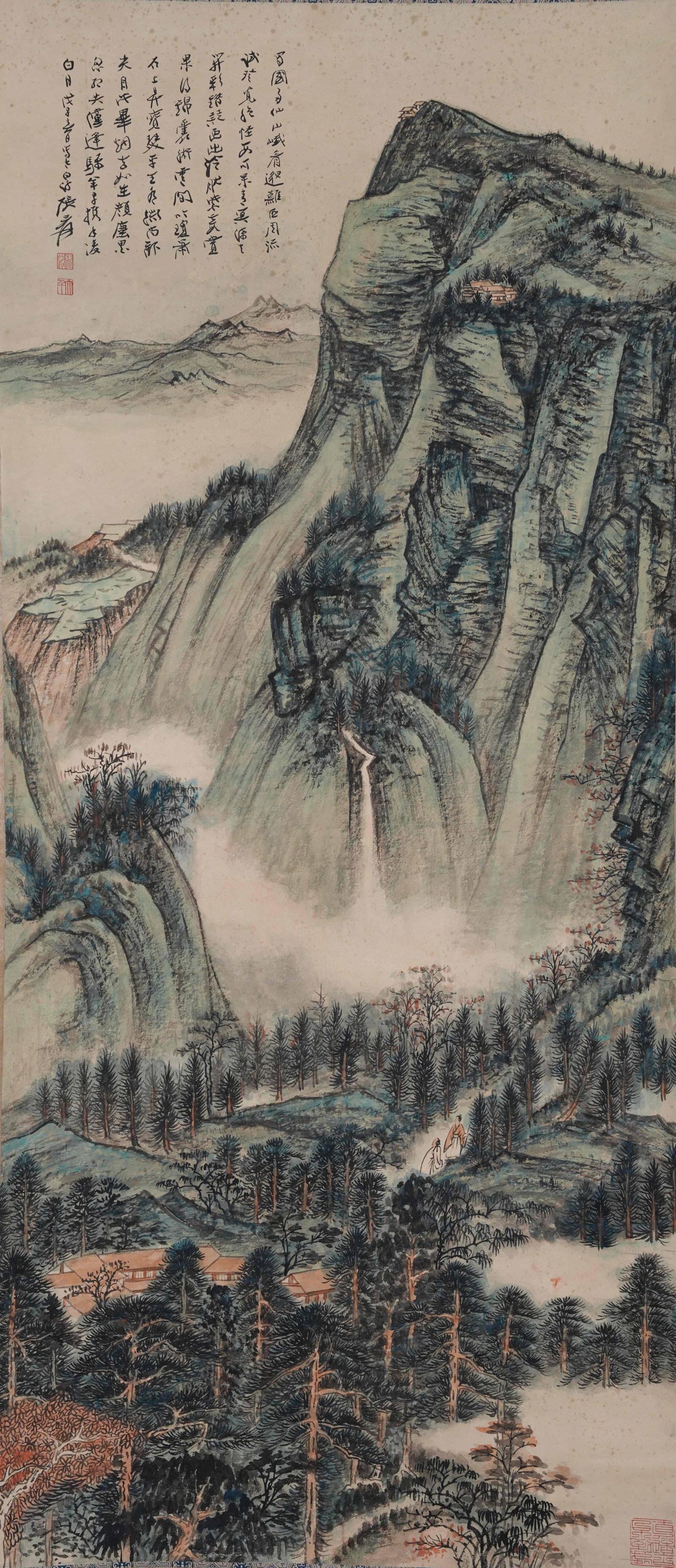 A LANDSCAPE PAINTING ON PAPER BY ZHANG DAQIAN.張大千: Landscape Painting on Paper by Zhang Daqian.張大千