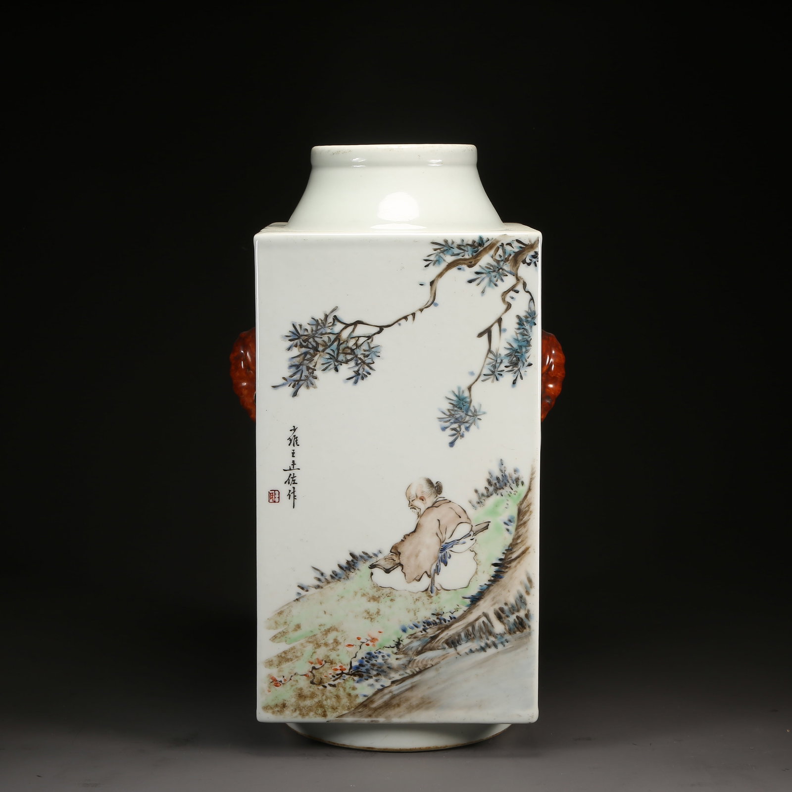 A SHALLOW-SUNK COLOR EWER WITH ELEGANT SCHOLAR SCENE AND ELEPHANT-HEADED CONG FORM (1 of 9)