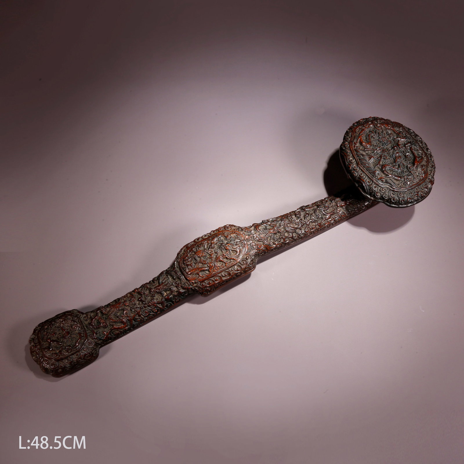 A ZITAN WOOD CARVED DOUBLE DRAGON PLAYING PEARL PATTERN RUYI SCEPTER (1 of 11)