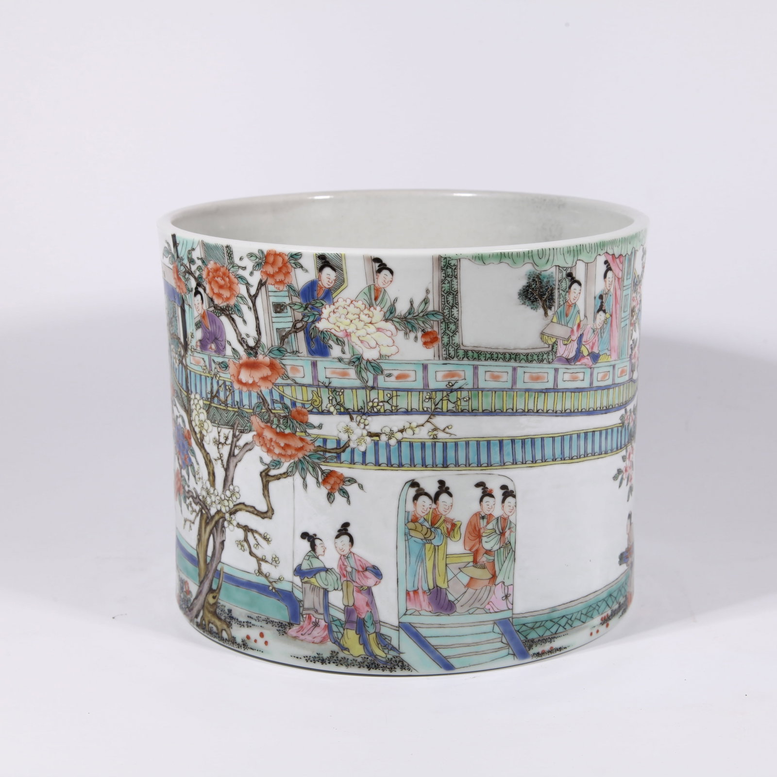 A FAMILLE ROSE STORY SCENE BRUSH POT (1 of 9)