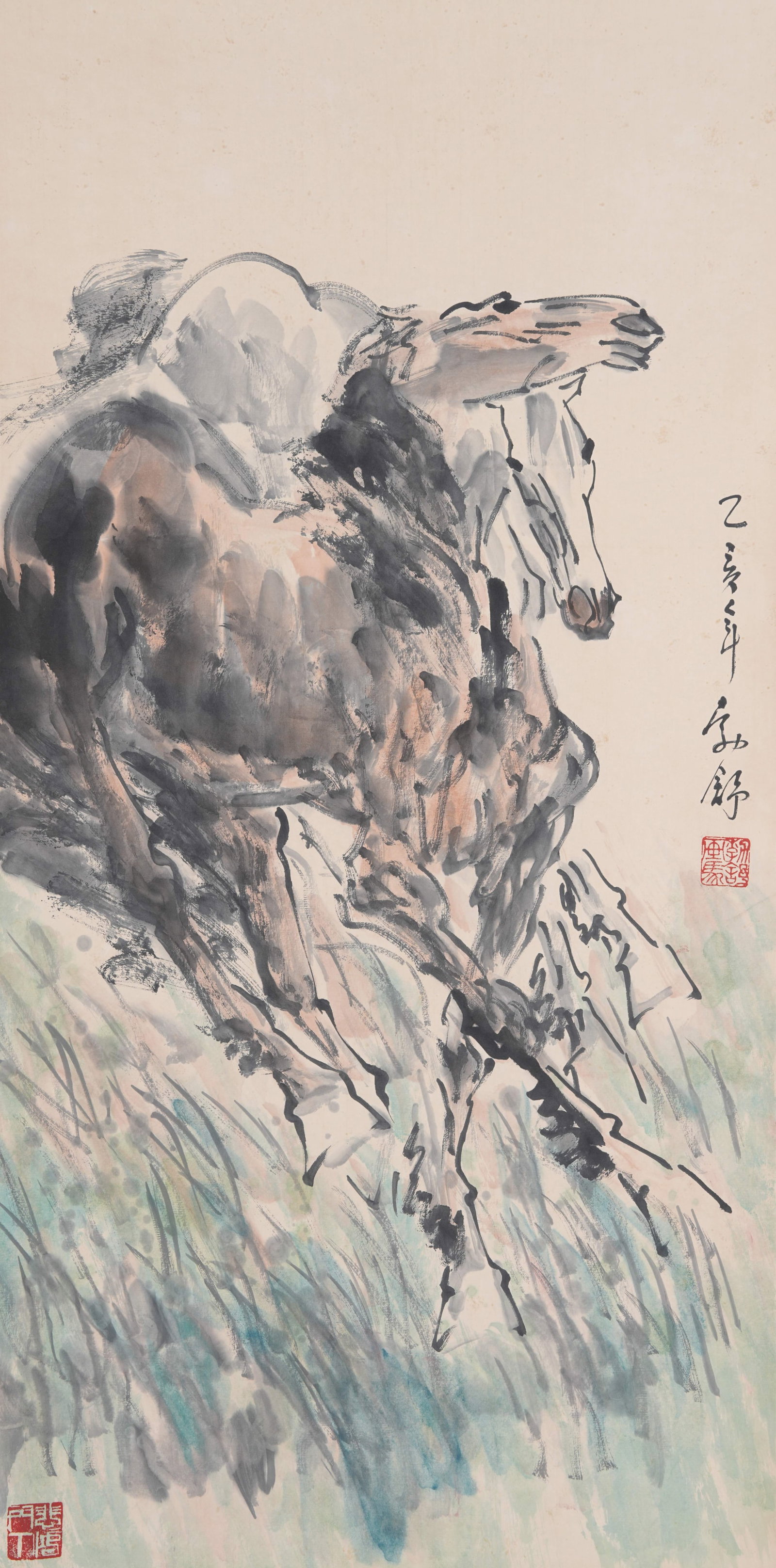 A HORSE PAINTING ON PAPER BY LIU BOSHU.劉勃舒: Horse Painting on Paper by Liu Boshu.劉勃舒
