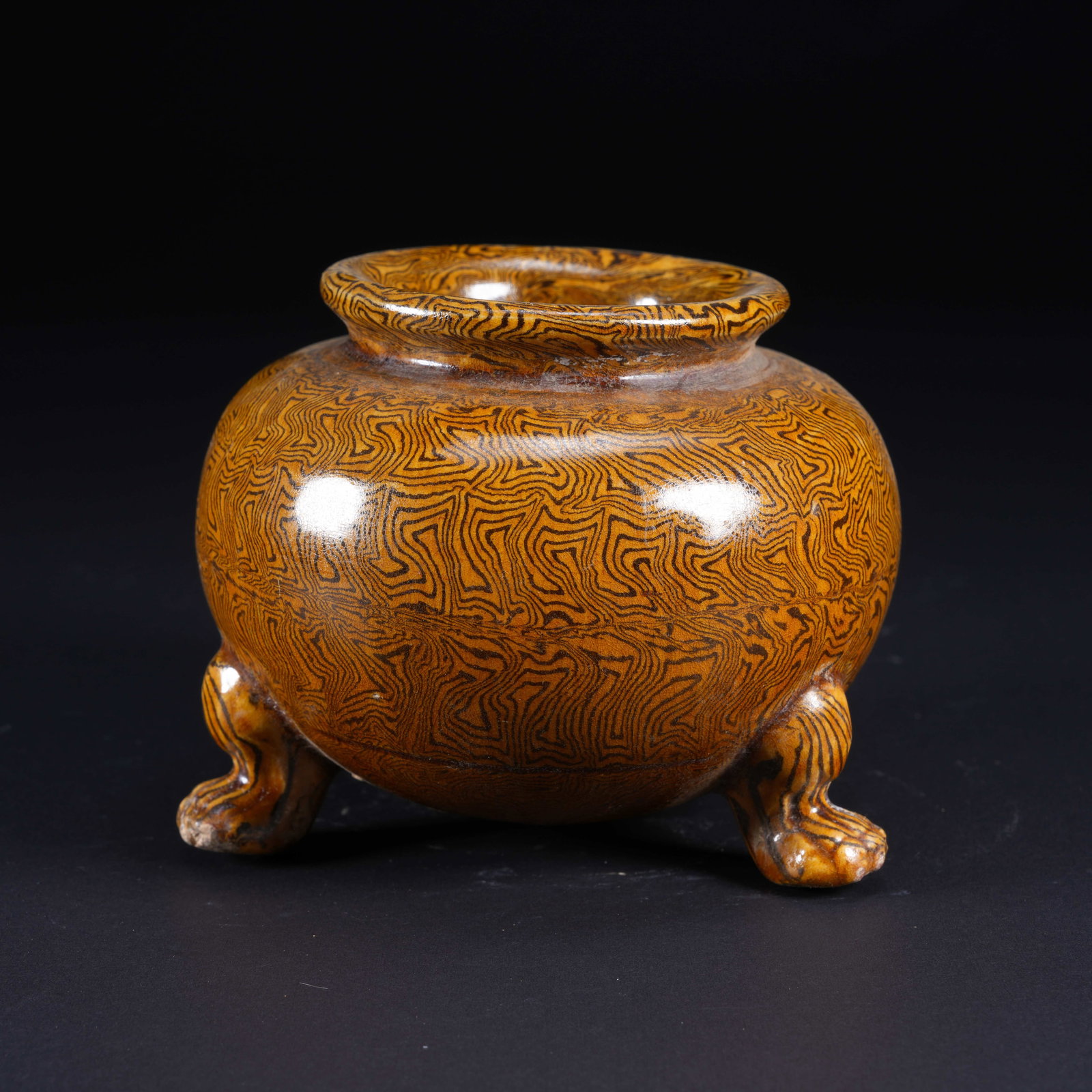 A MARBLED CLAY TRIPOD INCENSE BURNER (1 of 9)