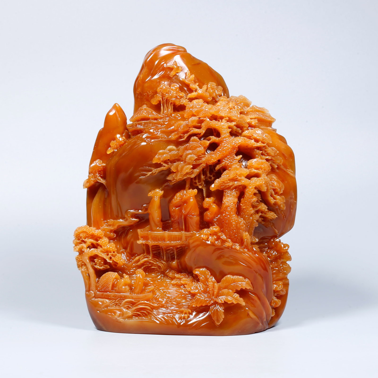 A SHOUSHAN TIANHUANG STONE CARVED MOUNTAIN-SHAPED ORNAMENT WITH FIGURES (1 of 8)