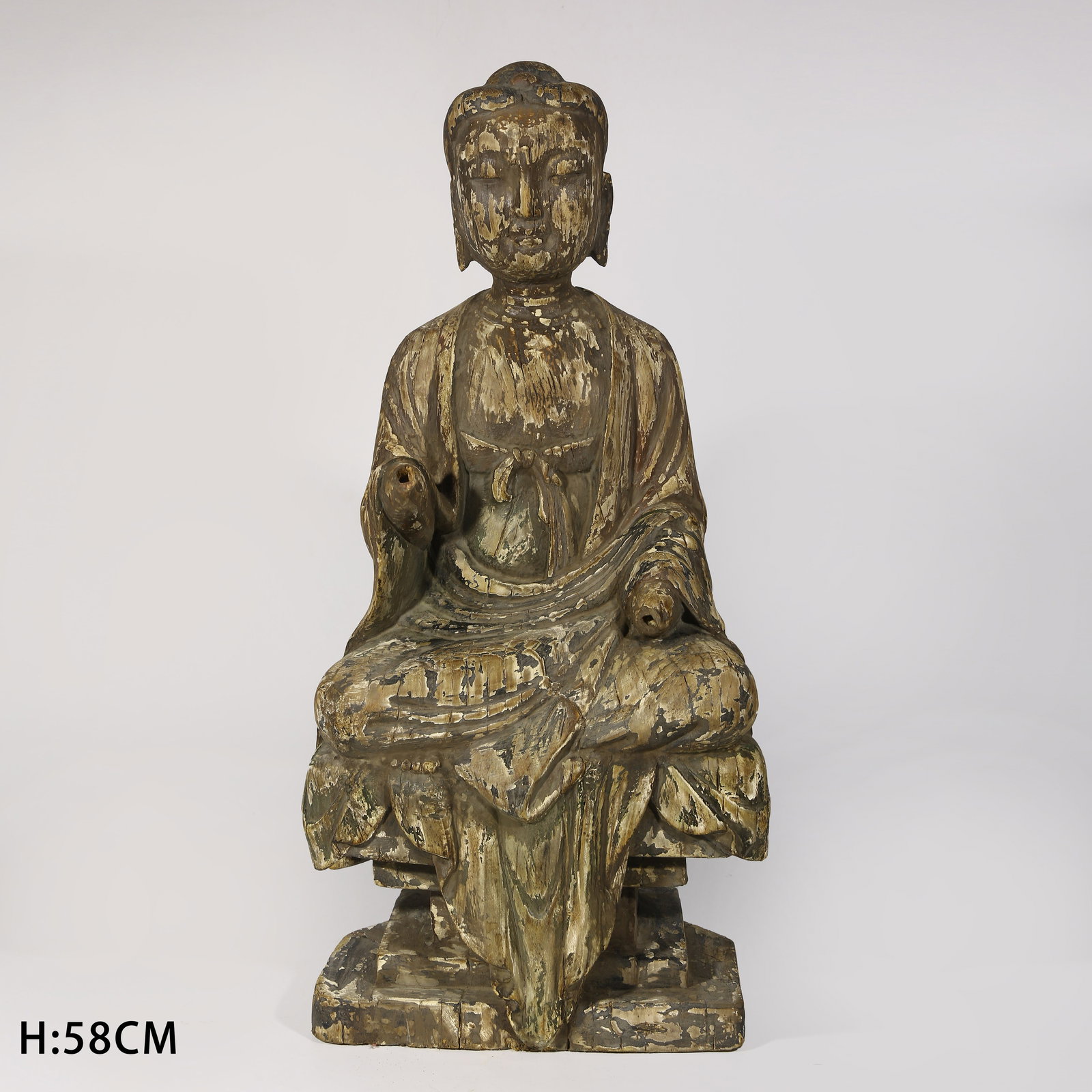 A PAINTED WOODEN STATUE OF SHAKYAMUNI (1 of 8)