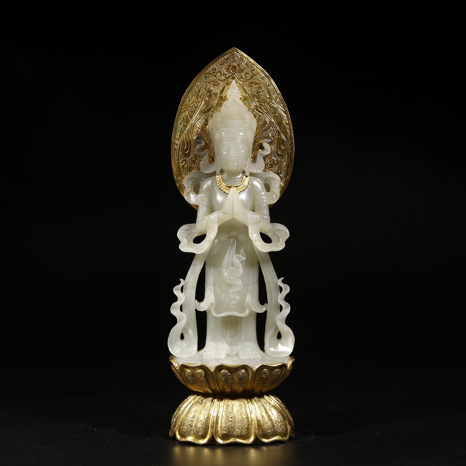 A STANDING BODHISATTVA SCULPTURE IN HETIAN JADE (1 of 8)