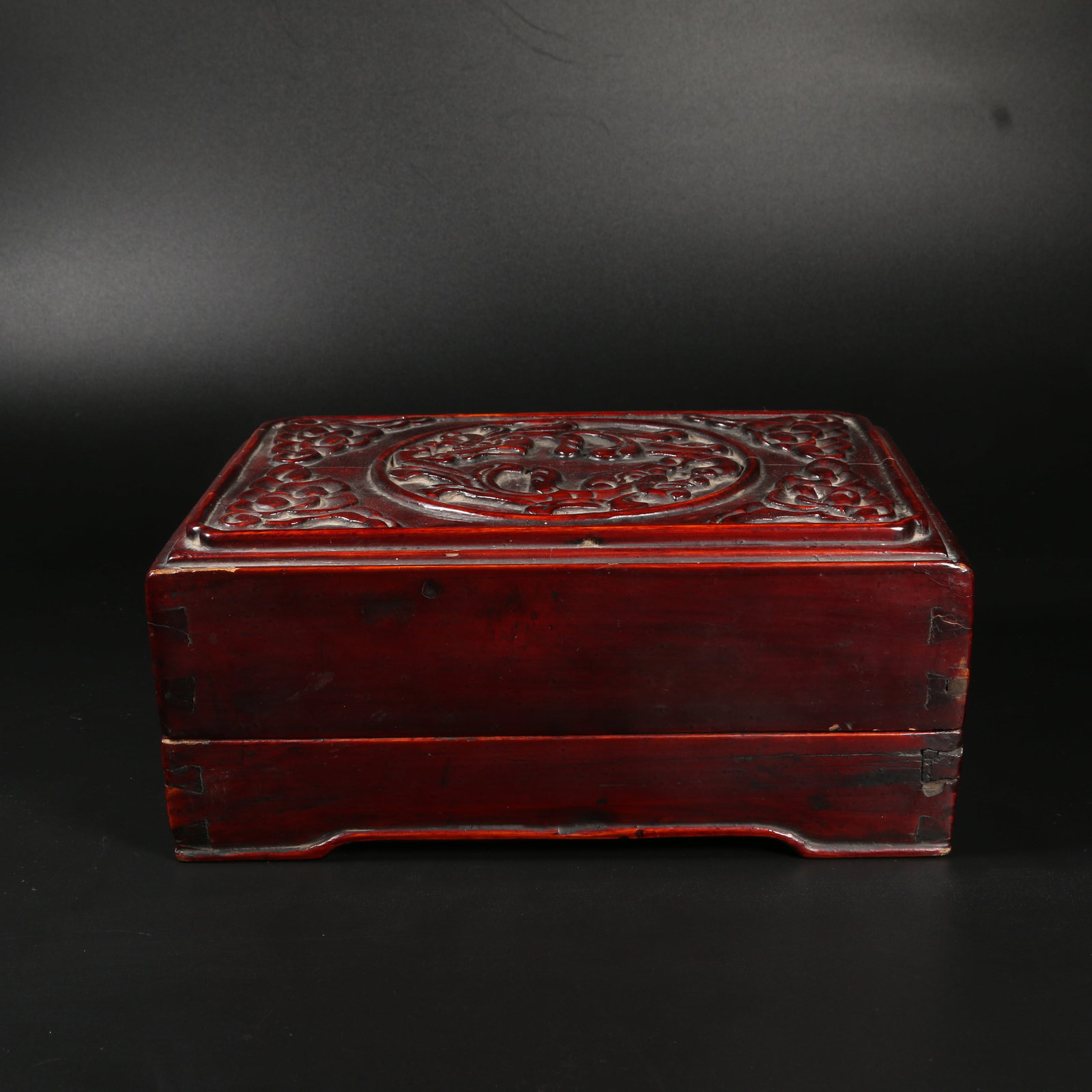 A NANMU WOOD SCHOLAR'S DESK BOX WITH DRAGON MOTIF (1 of 9)