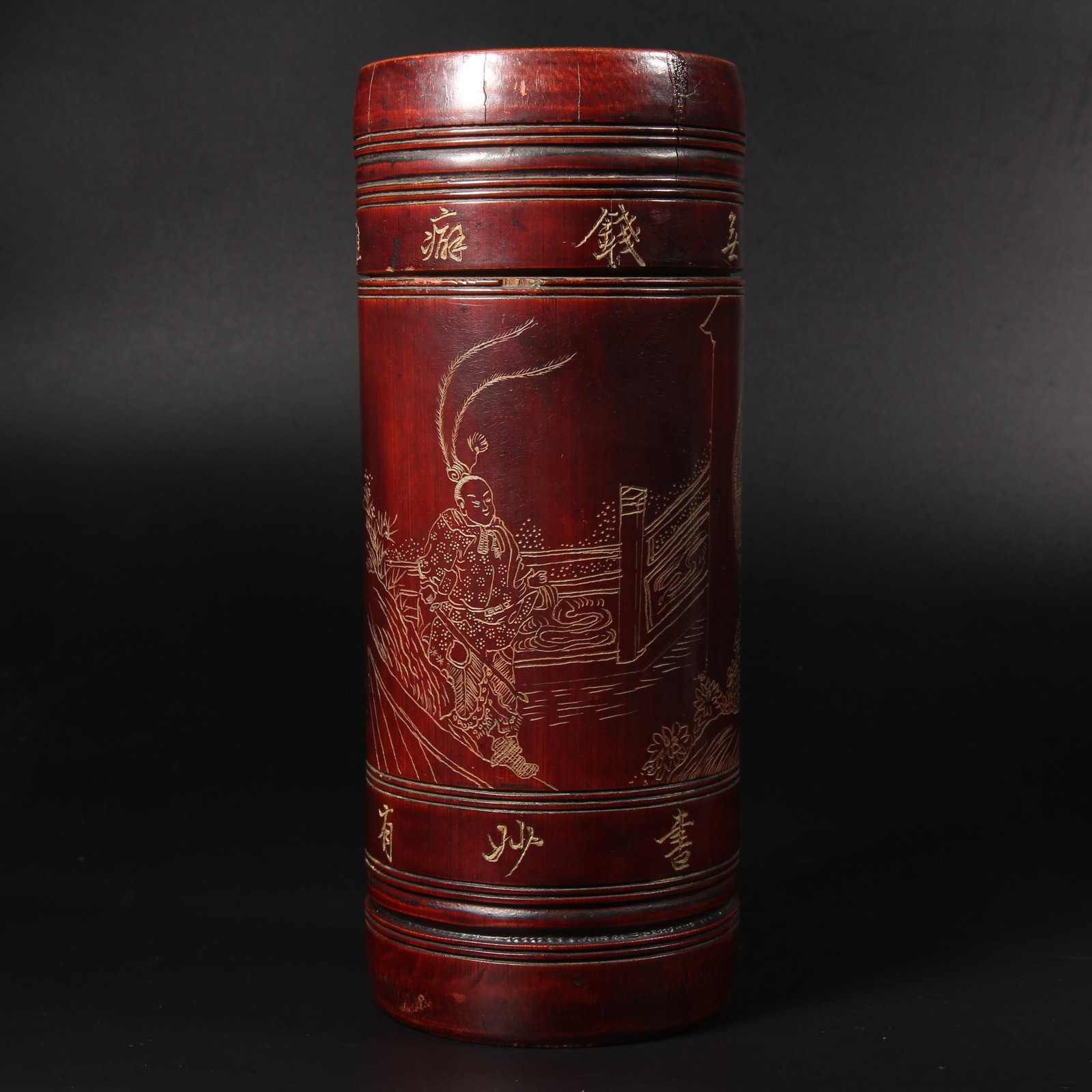 A BAMBOO-CARVED TEA CADDY WITH FIGURAL DESIGN (1 of 13)