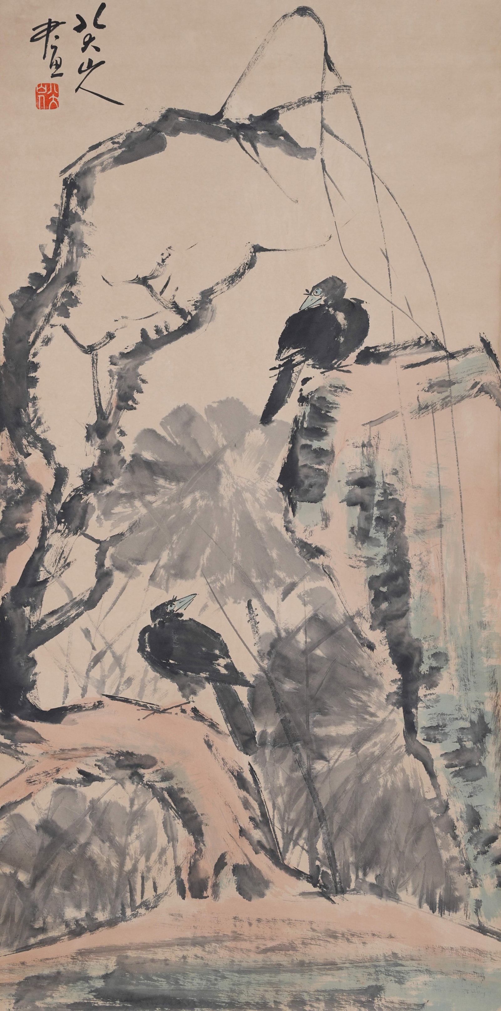 A BIRD PAINTING ON PAPER BY BADA SHANREN.八大山人: Bird Painting on Paper by Bada Shanren.八大山人