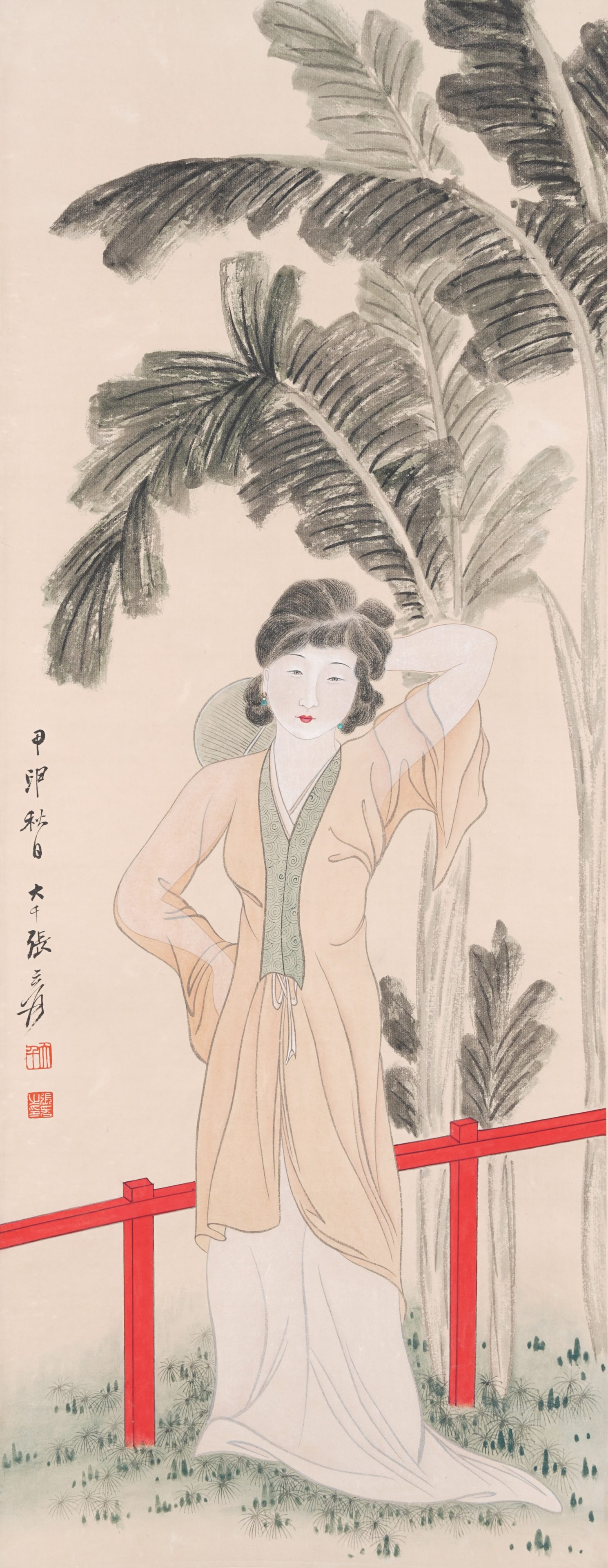 A LADY FIGURE PAINTING ON PAPER BY ZHANG DAQIAN.張大千: Lady Figure Painting on Paper by Zhang Daqian.張大千