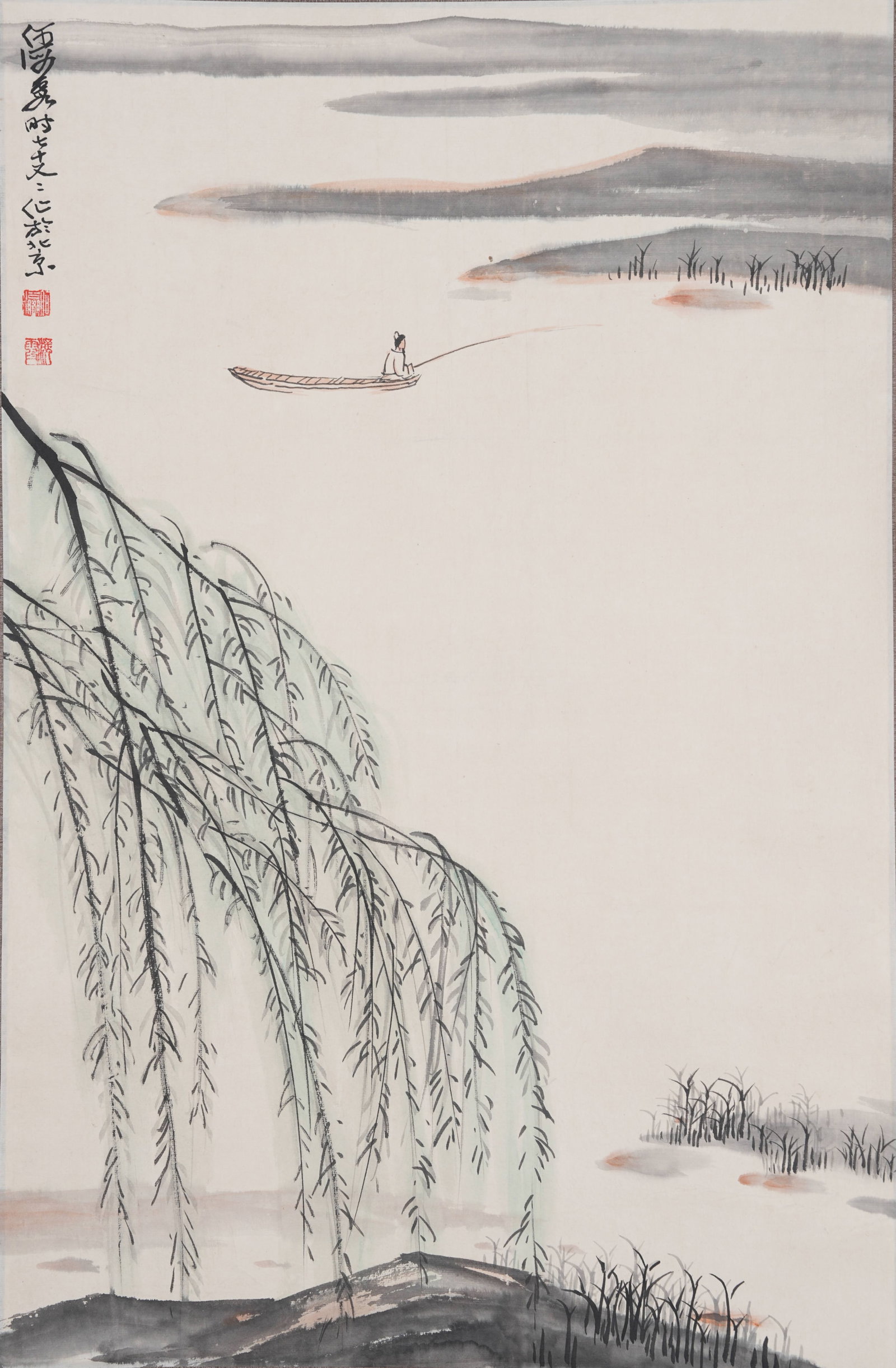 A SOLITARY FISHING PAINTING ON PAPER BY HE HAIXIA.何海霞 (1 of 9)