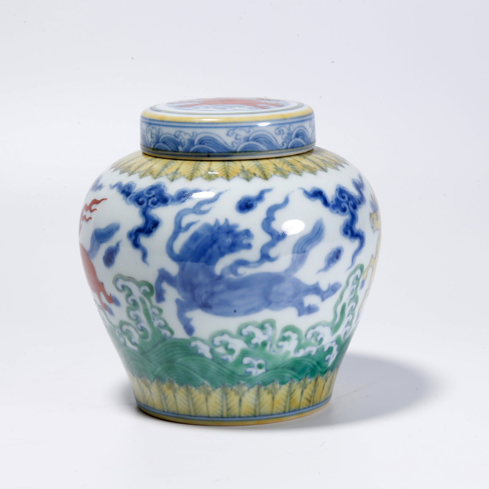 A DOUCAI COVERED JAR WITH BEAST PATTERN (1 of 9)