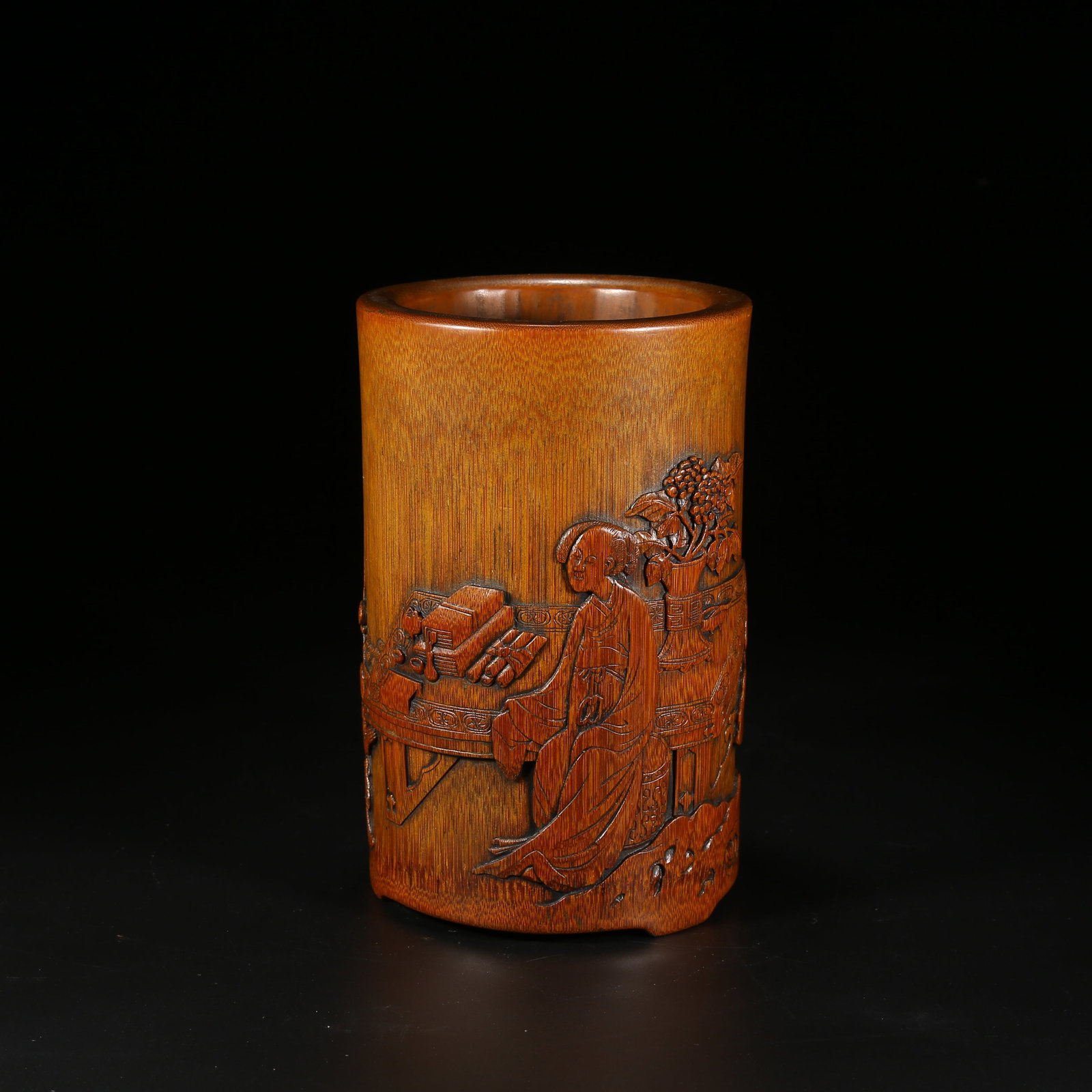 A BAMBOO BRUSH POT CARVED WITH TEACHING CHILDREN SCENE (1 of 8)