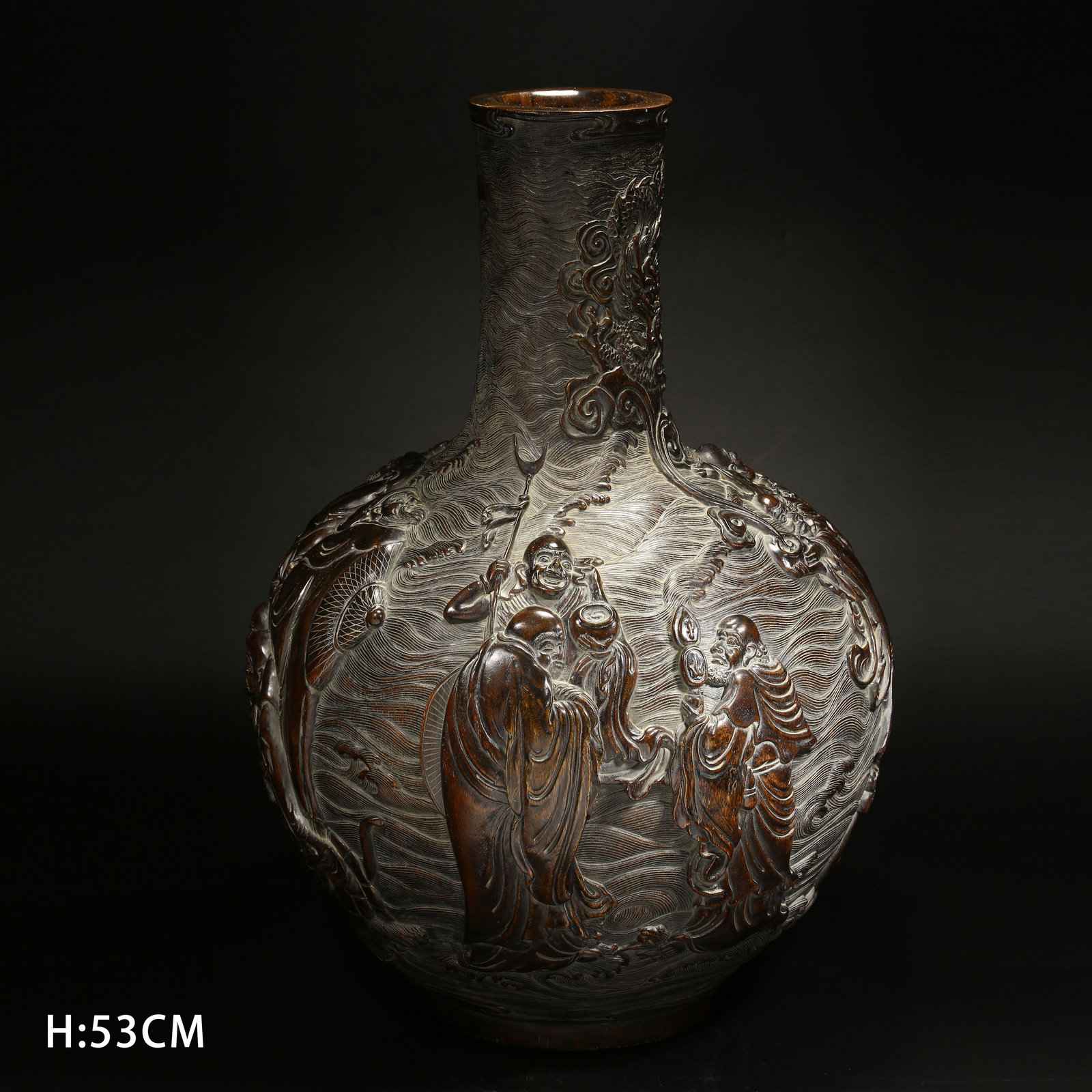 A AGARWOOD ARHAT PAINTING GLOBE VASE (1 of 9)