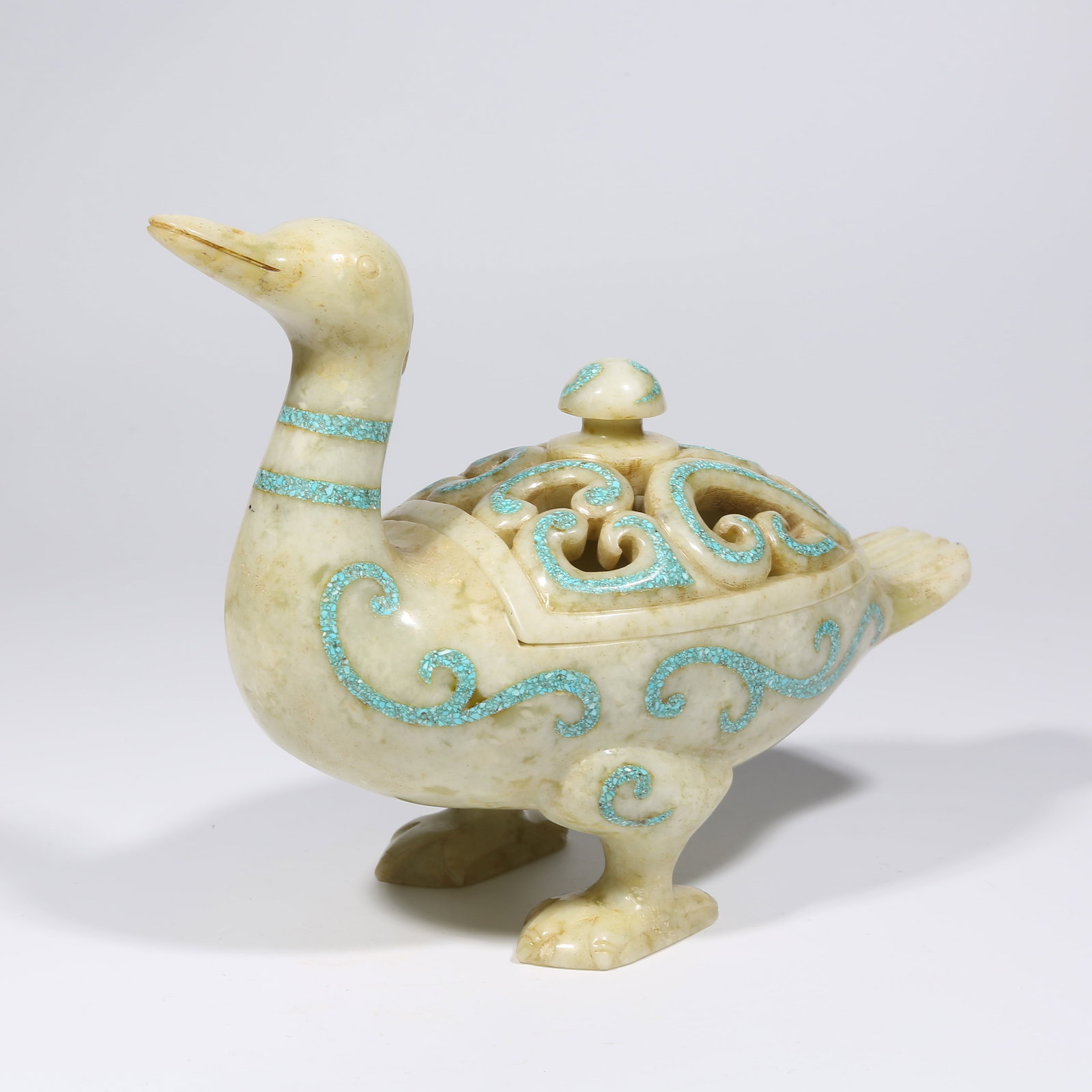 A ANCIENT JADE DUCK-SHAPED INCENSE BURNER (1 of 8)