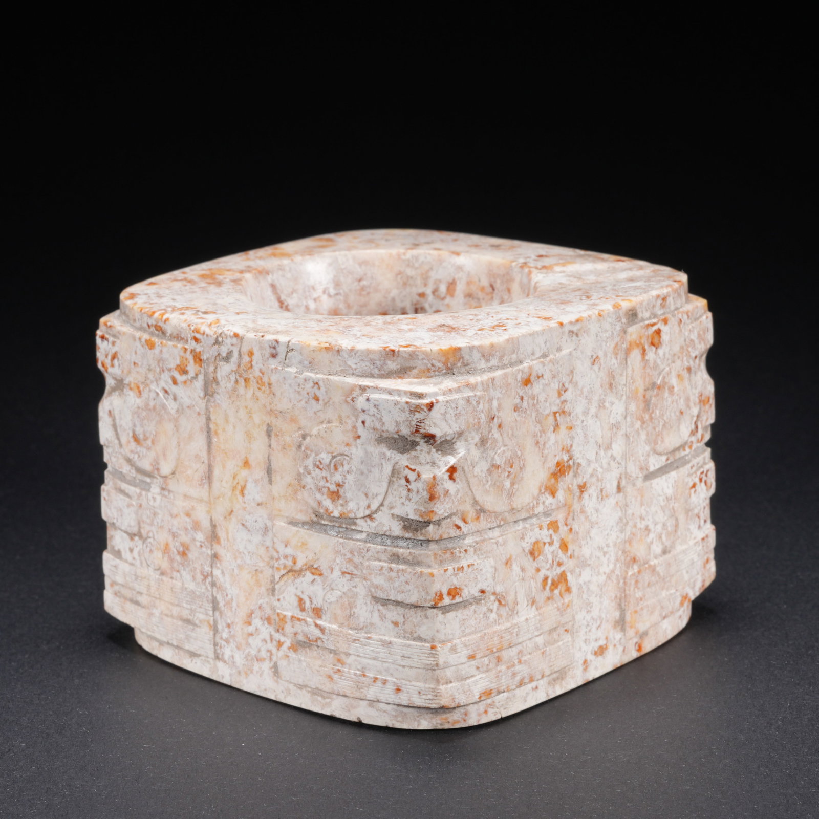 A ARCHAIC JADE CARVED CONG WITH BEAST-MASK MOTIF (1 of 8)