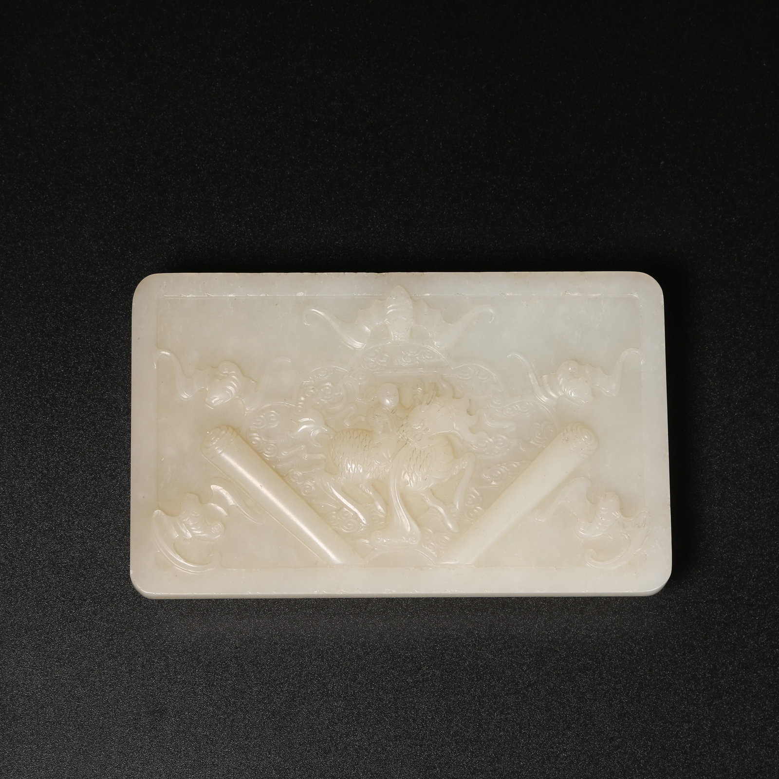 A HETIAN WHITE JADE PLAQUE WITH QILIN AND CHILD MOTIF (1 of 10)