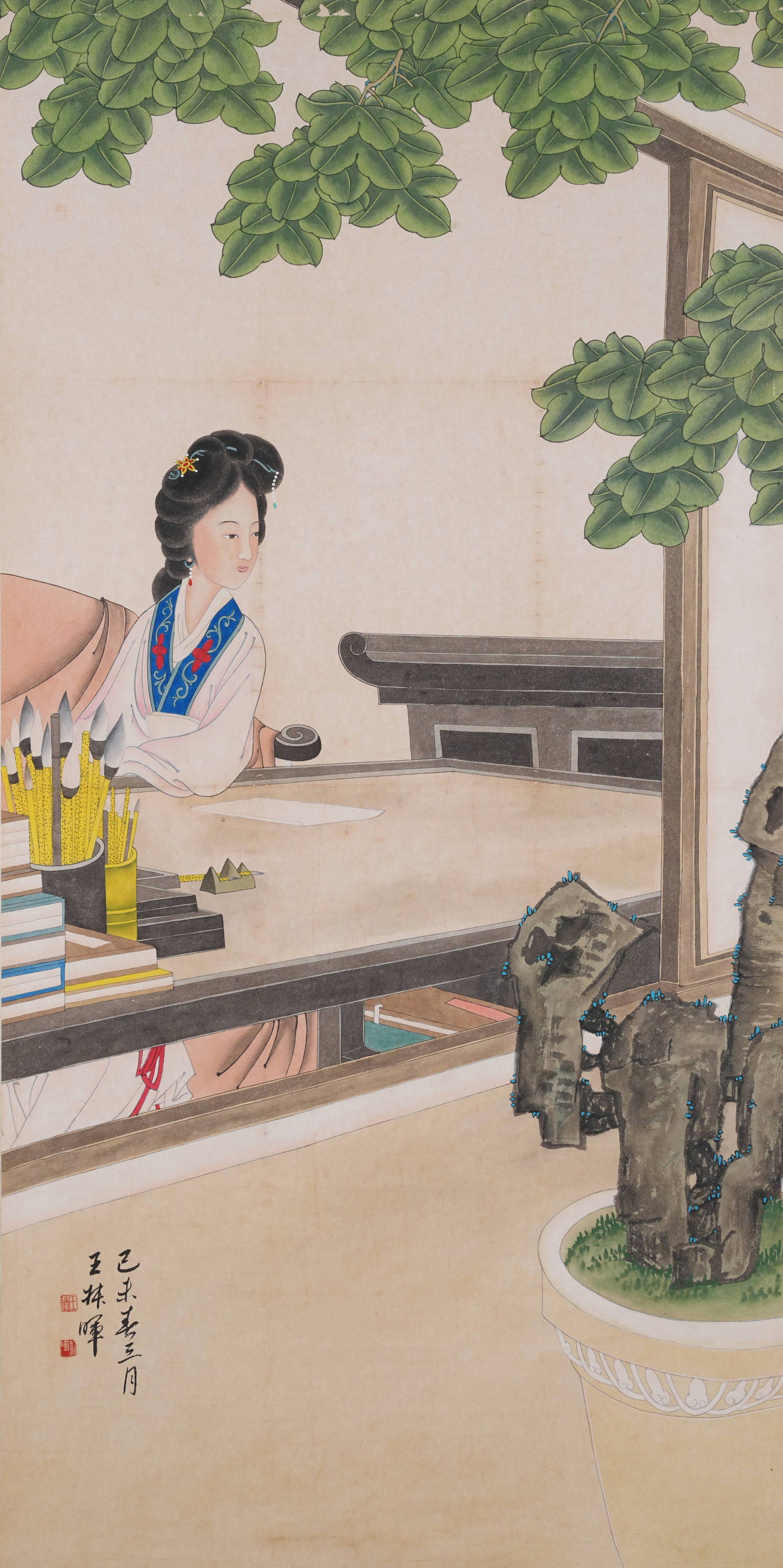 A LADY FIGURE PAINTING ON PAPER BY WANG SHUHUI.王叔暉 (1 of 8)