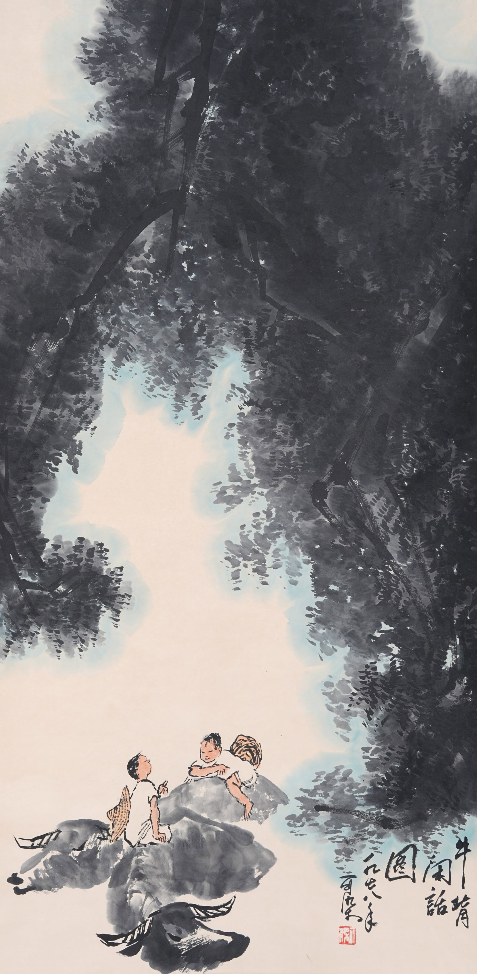 A IDLE CHAT ON OXBACK PAINTING ON PAPER BY LI KERAN.李可染 (1 of 9)