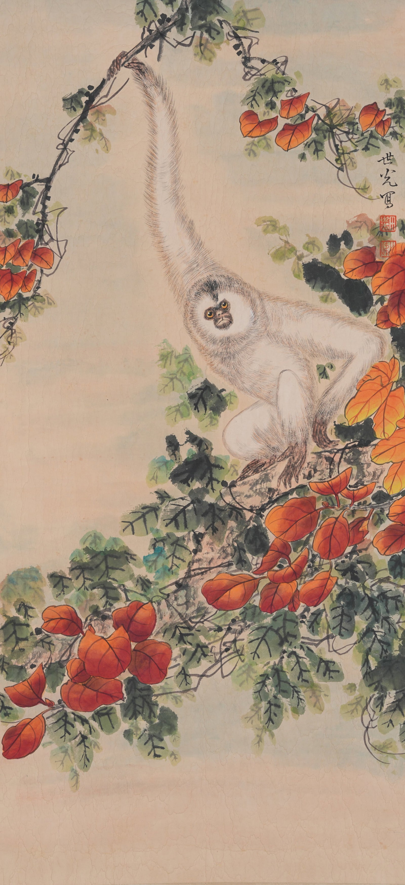 A WHITE APE PAINTING ON PAPER BY TIAN SHIGUANG.田世光 (1 of 8)