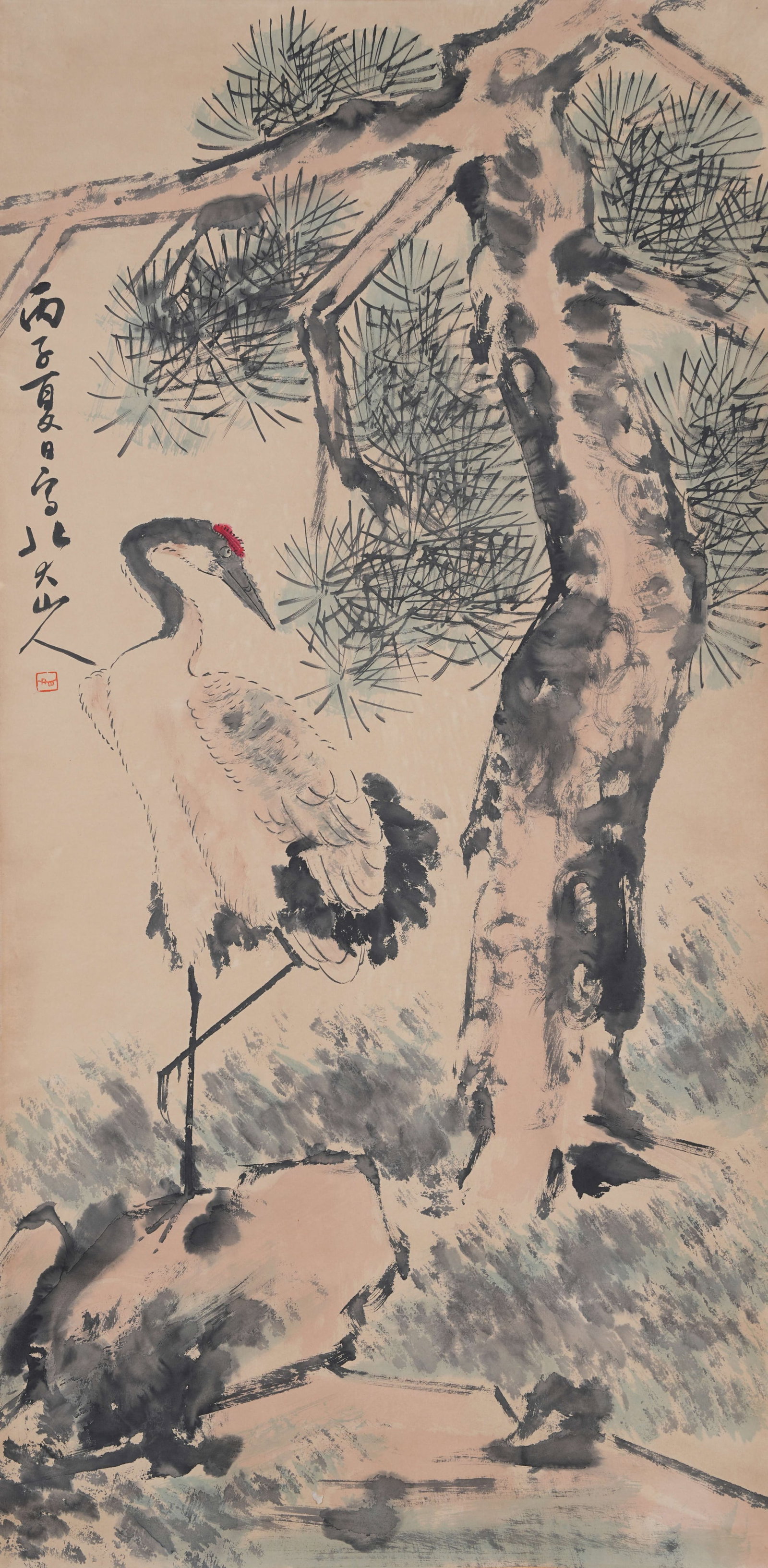 A PINE AND CRANE PAINTING ON PAPER BY BADA SHANREN.八大山人 (1 of 10)