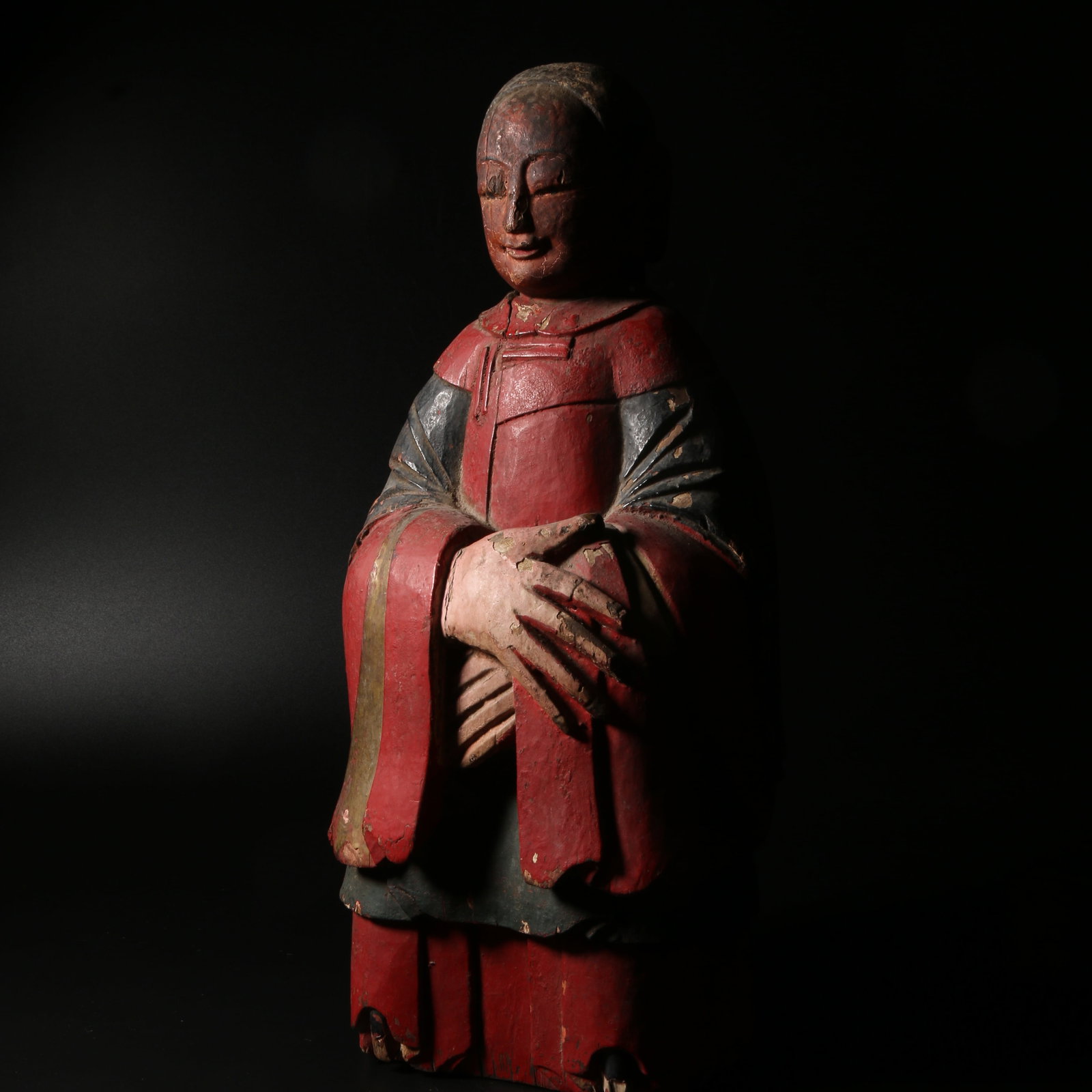 A PAINTED WOOD CARVING OF LADY FIGURE (1 of 11)