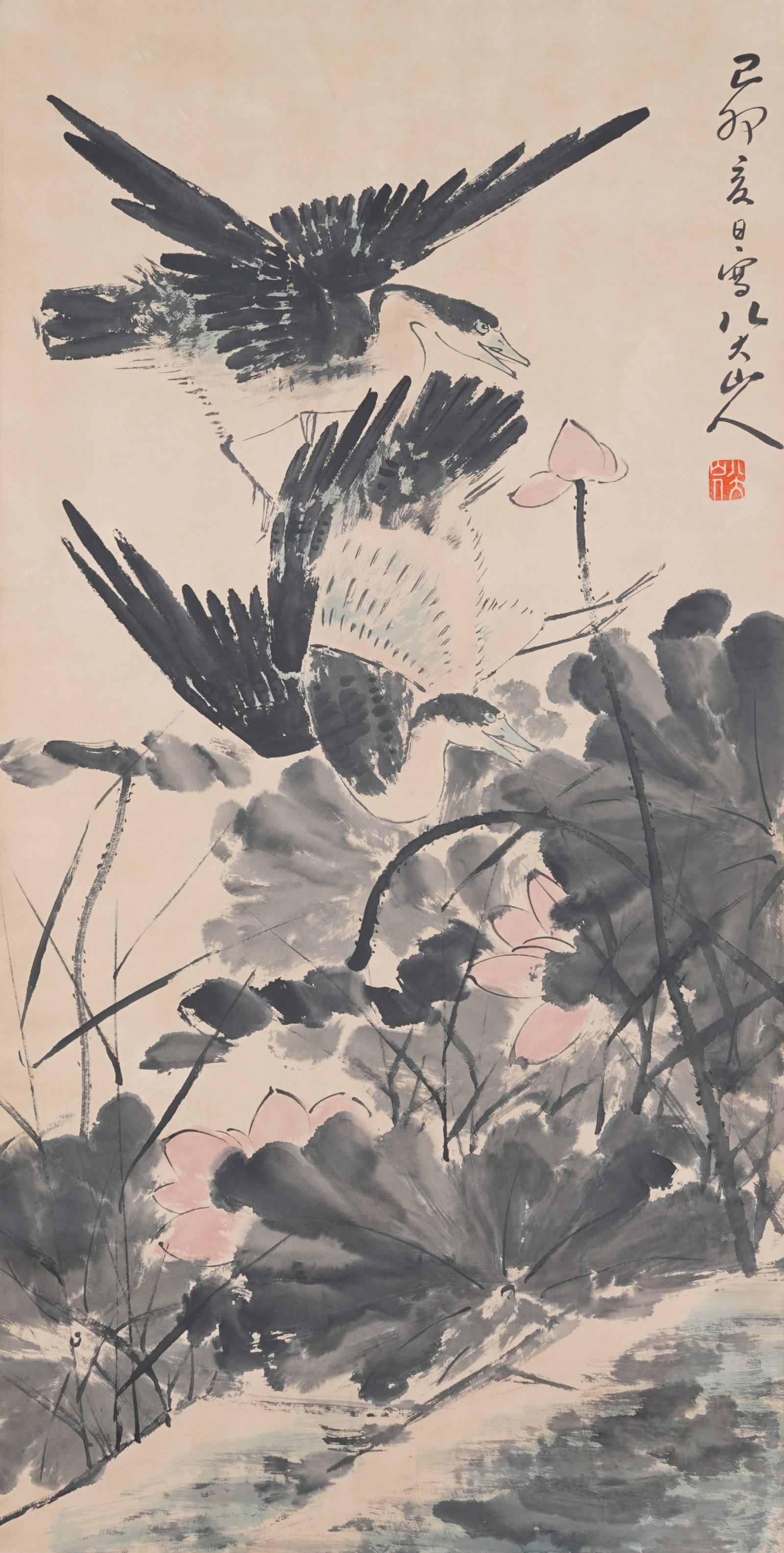 A FLOWER AND BIRD PAINTING ON PAPER BY BADA SHANREN.八大山人: Flower and Bird Painting on Paper by Bada Shanren.八大山人