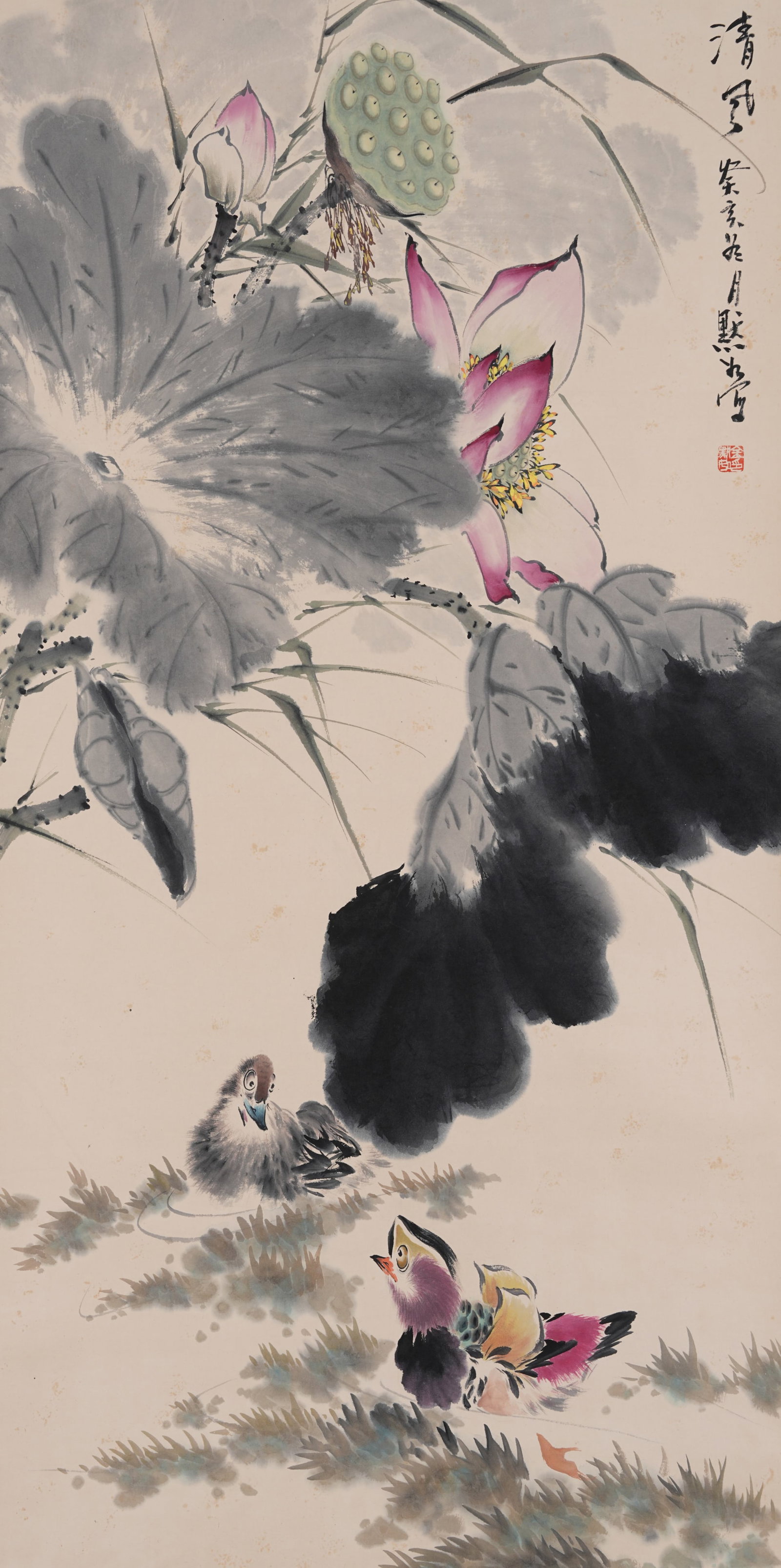 A FLOWER AND BIRD PAINTING ON PAPER BY JIN MORU.金默如: Flower and Bird Painting on Paper by Jin Moru.金默如