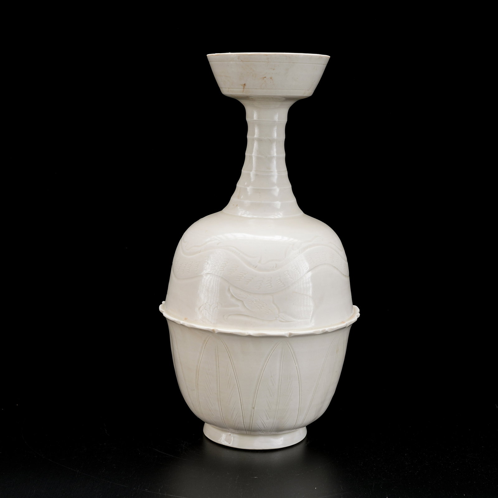 A DING KILN FLARED-MOUTH BOTTLE WITH INCISED DRAGON AND STRING PATTERN (1 of 8)