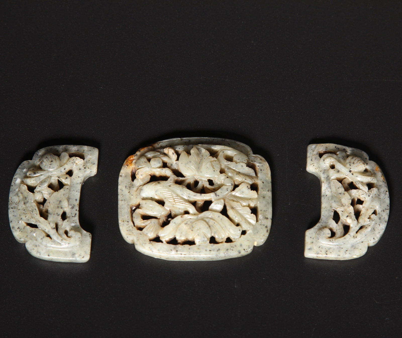 A SET OF HETIAN JADE BELT PLAQUES WITH FLORAL AND BIRD DESIGN (1 of 9)
