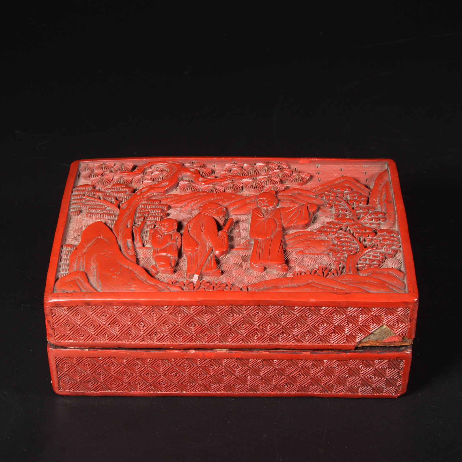A CARVED RED LACQUER BOX WITH FIGURAL SCENE (1 of 8)