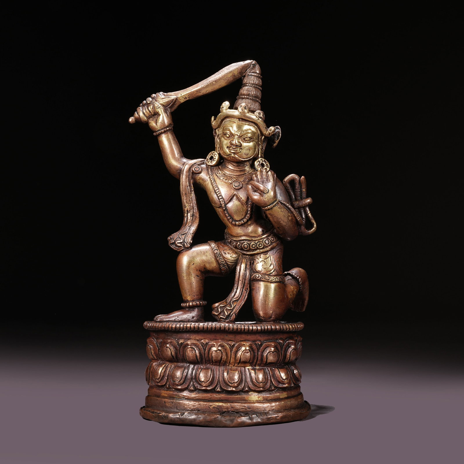 A GILT BRONZE STATUE OF ACALA (FUDO MYO-O): Gilt Bronze Statue of Acala (Fudo Myo-o)