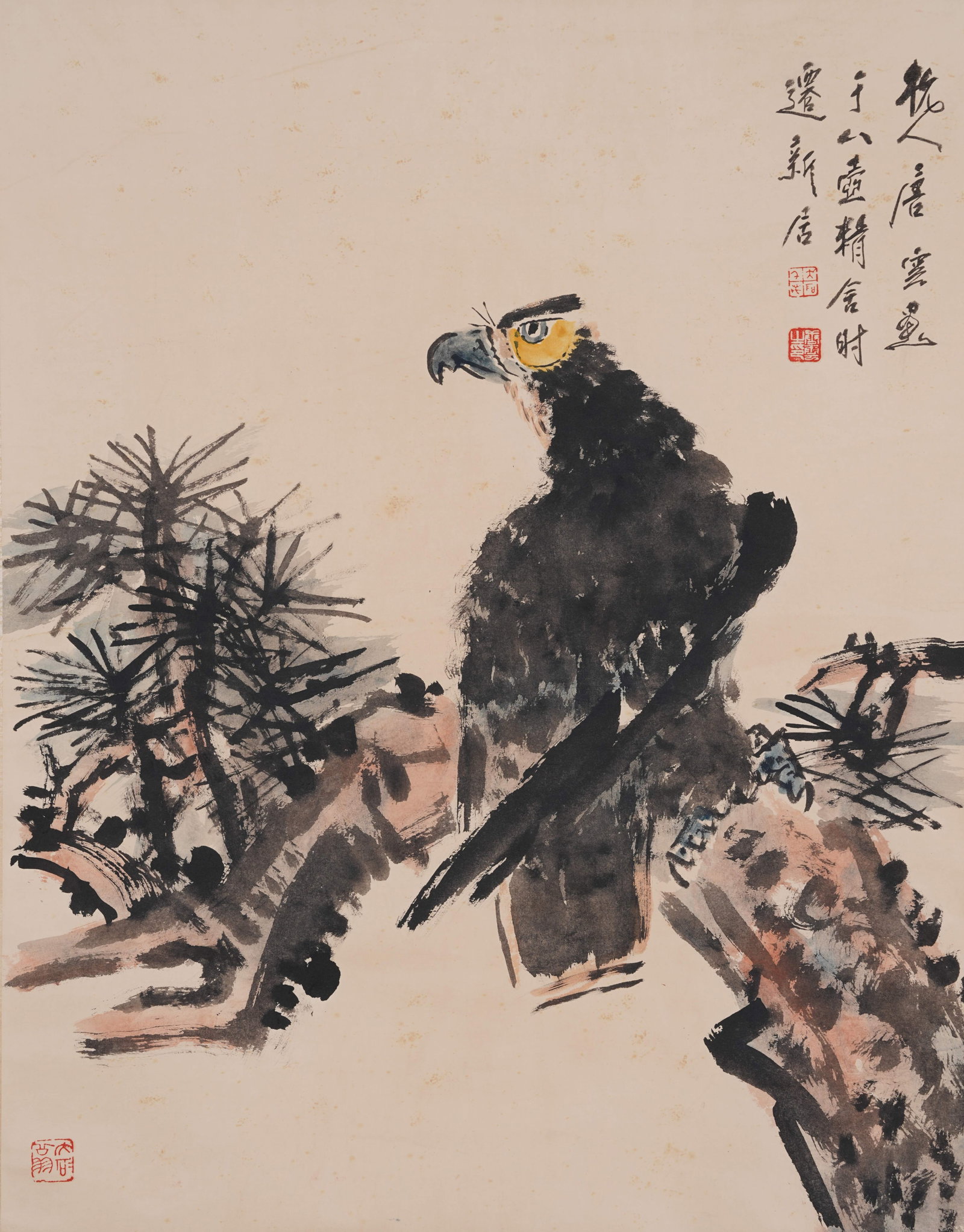 A PINE AND EAGLE PAINTING ON PAPER BY TANG YUN.唐雲 (1 of 9)