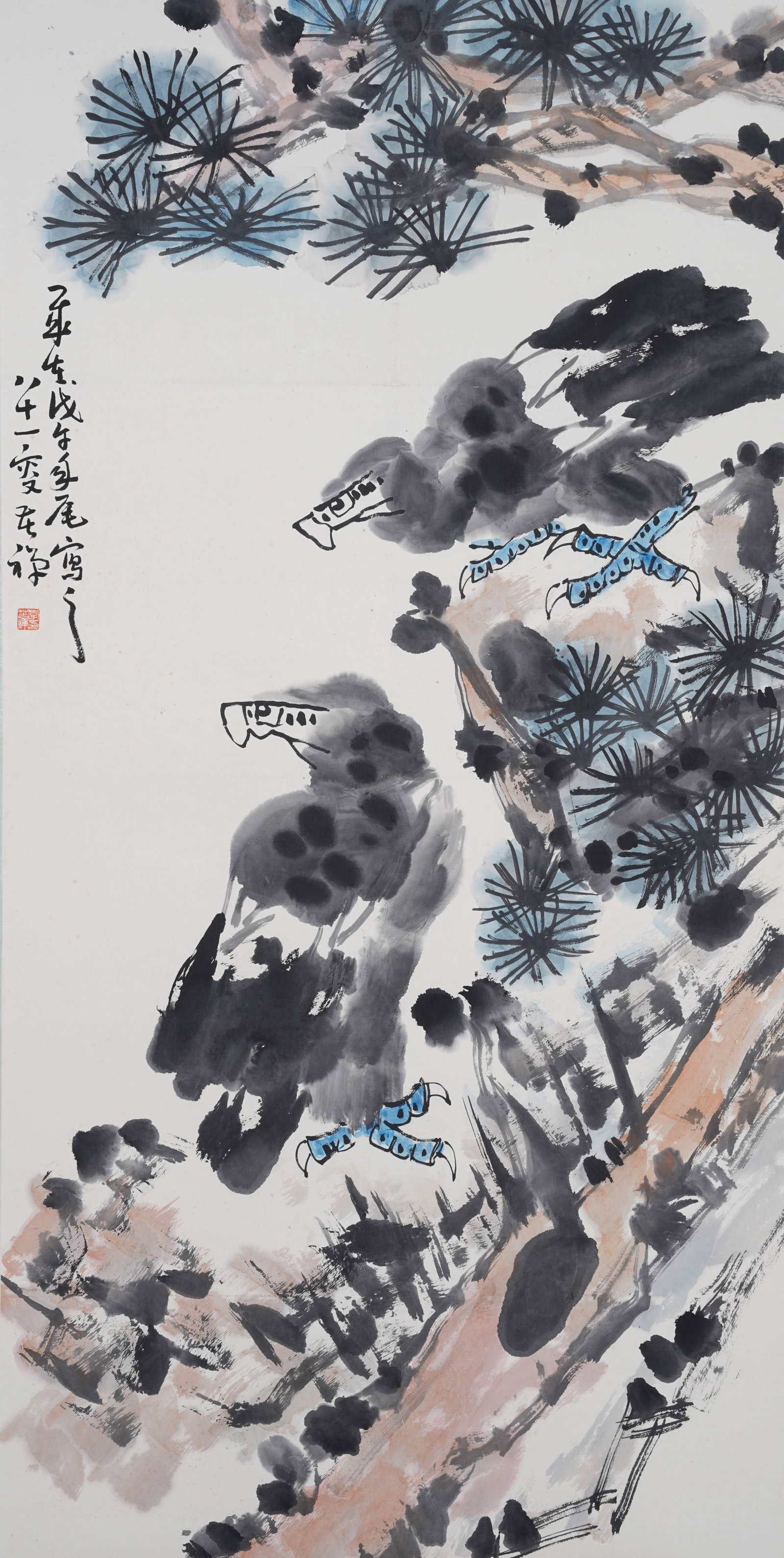 A PINE AND EAGLE PAINTING ON PAPER BY LI KUCHAN.李苦禪 (1 of 9)