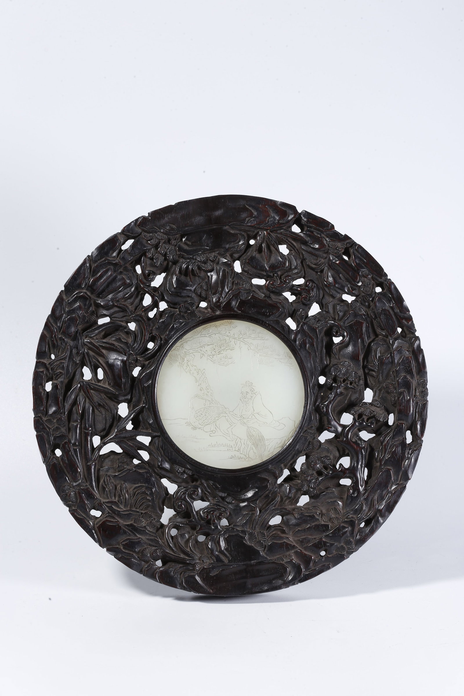 A ROSEWOOD HANGING SCREEN INLAID WITH HETIAN JADE CARVED FIGURES (1 of 10)