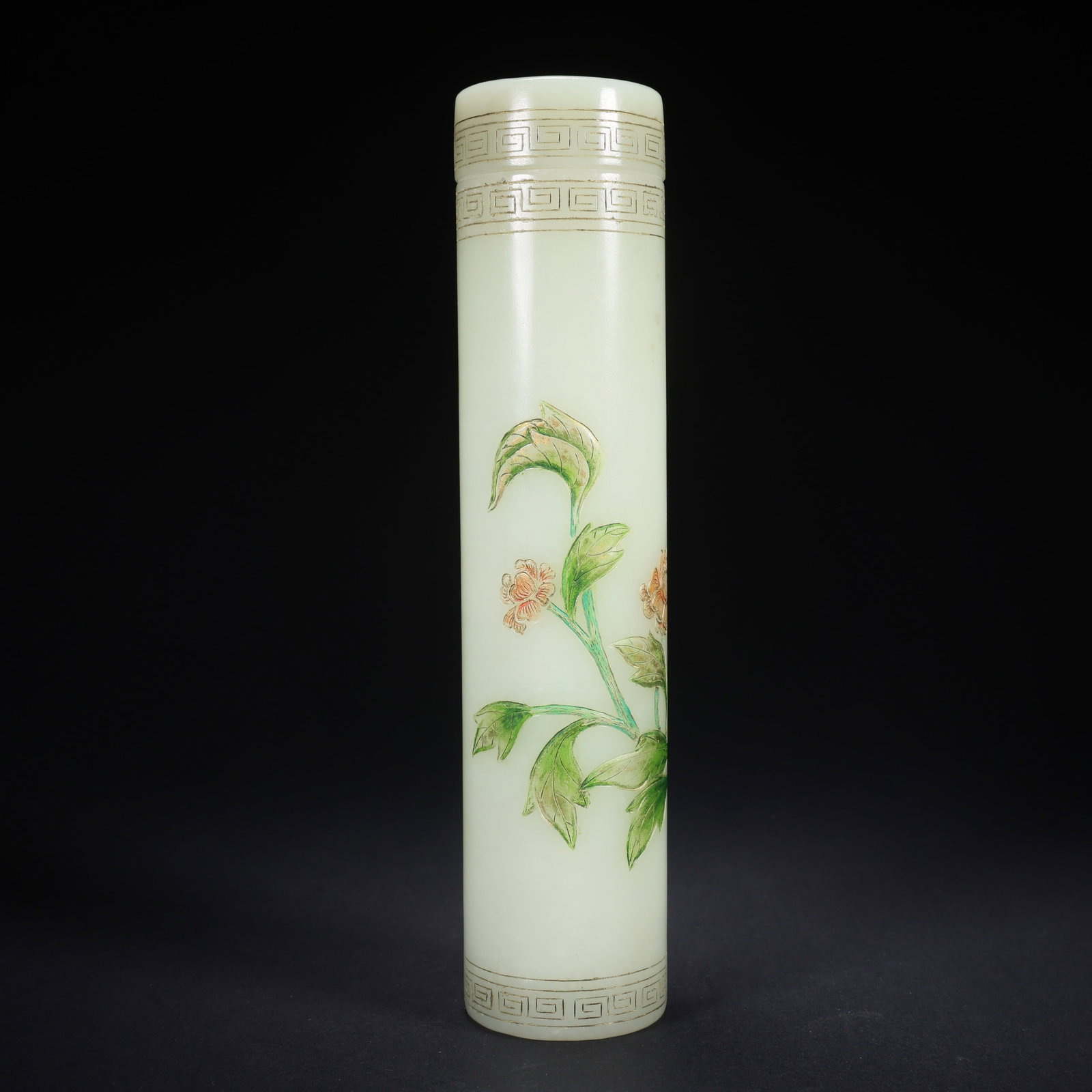 A HETIAN JADE PAINTED AND GILDED FLORAL INCENSE HOLDER (1 of 9)