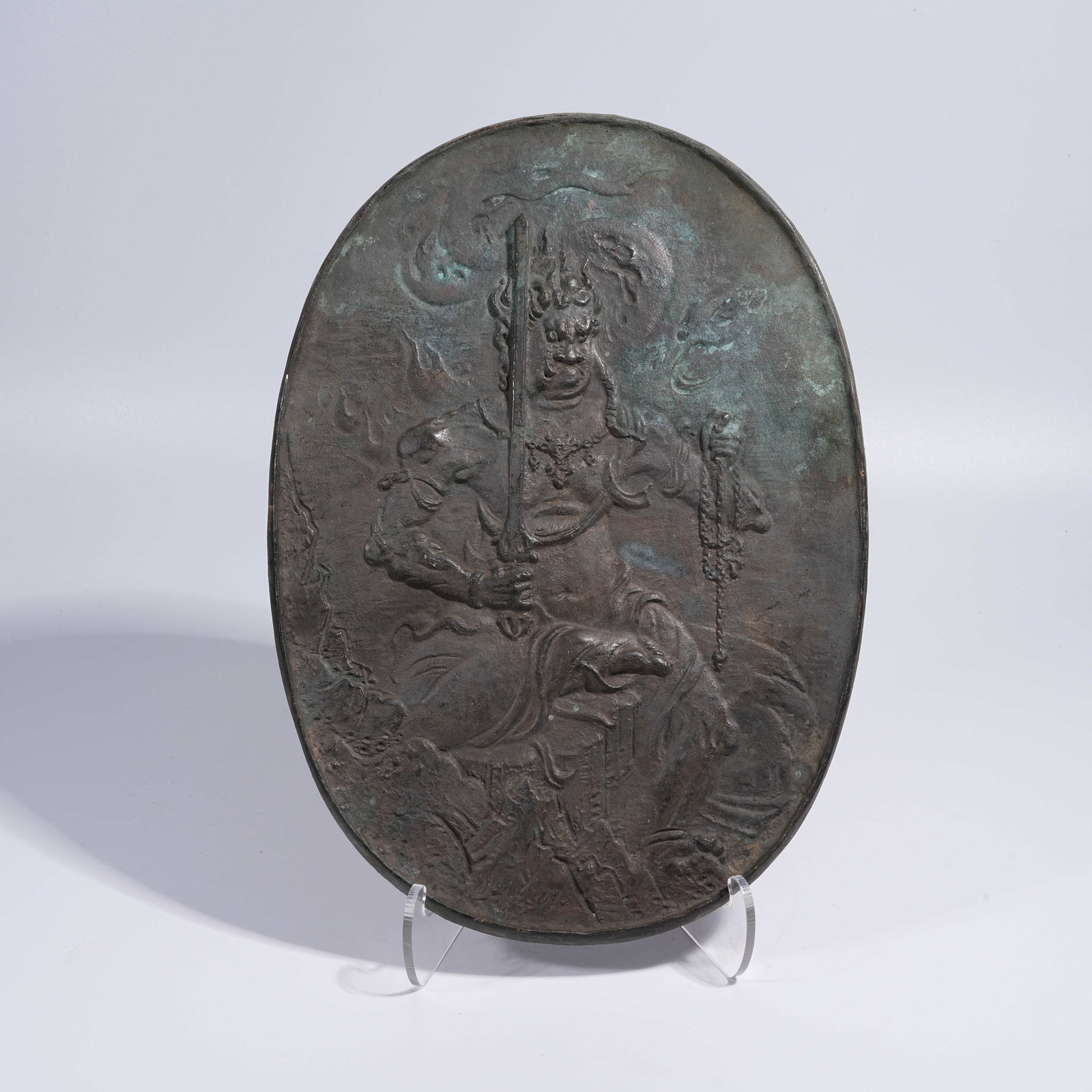 A BRONZE BUDDHIST BOARD WITH ACALA (FUDO MYO-O) DECORATION (1 of 8)