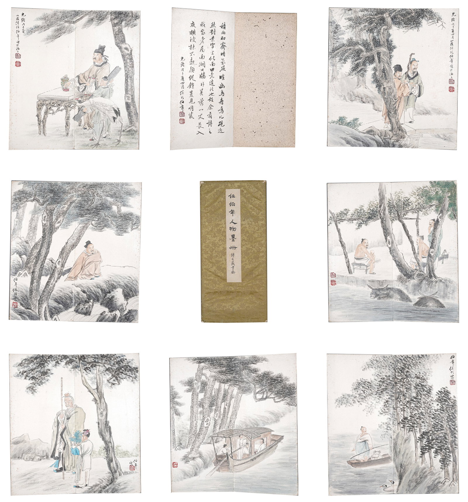 A FIGURE PAINTING ALBUM LEAVES ON PAPER (13 PAGES) BY REN BONIAN.任伯年: Figure Painting Album Leaves on Paper (13 pages) by Ren Bonian.任伯年