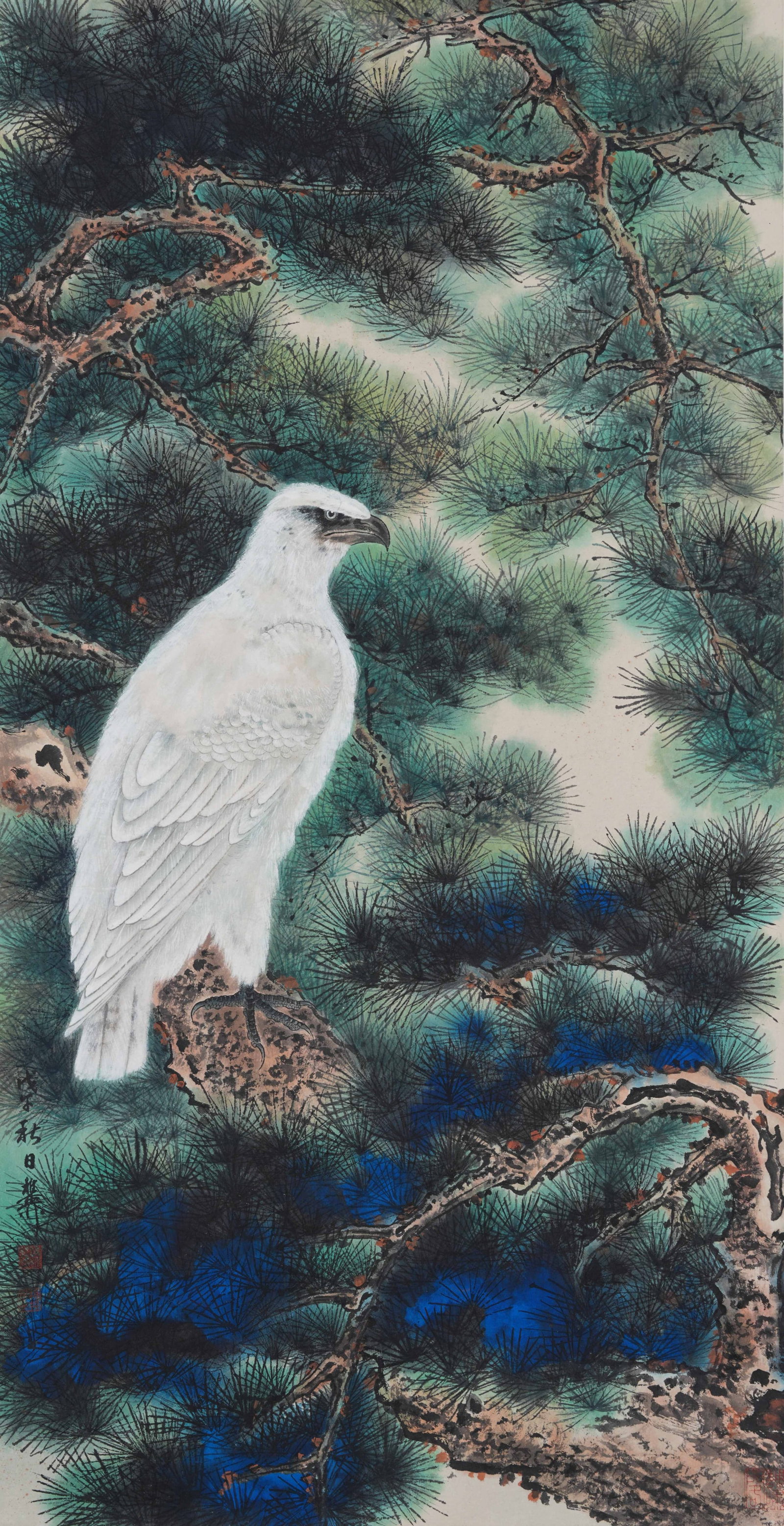A "PINE AND EAGLE" PAINTING ON PAPER BY XIE ZHILIU.謝稚柳: "Pine and Eagle" Painting on Paper by Xie Zhiliu.謝稚柳