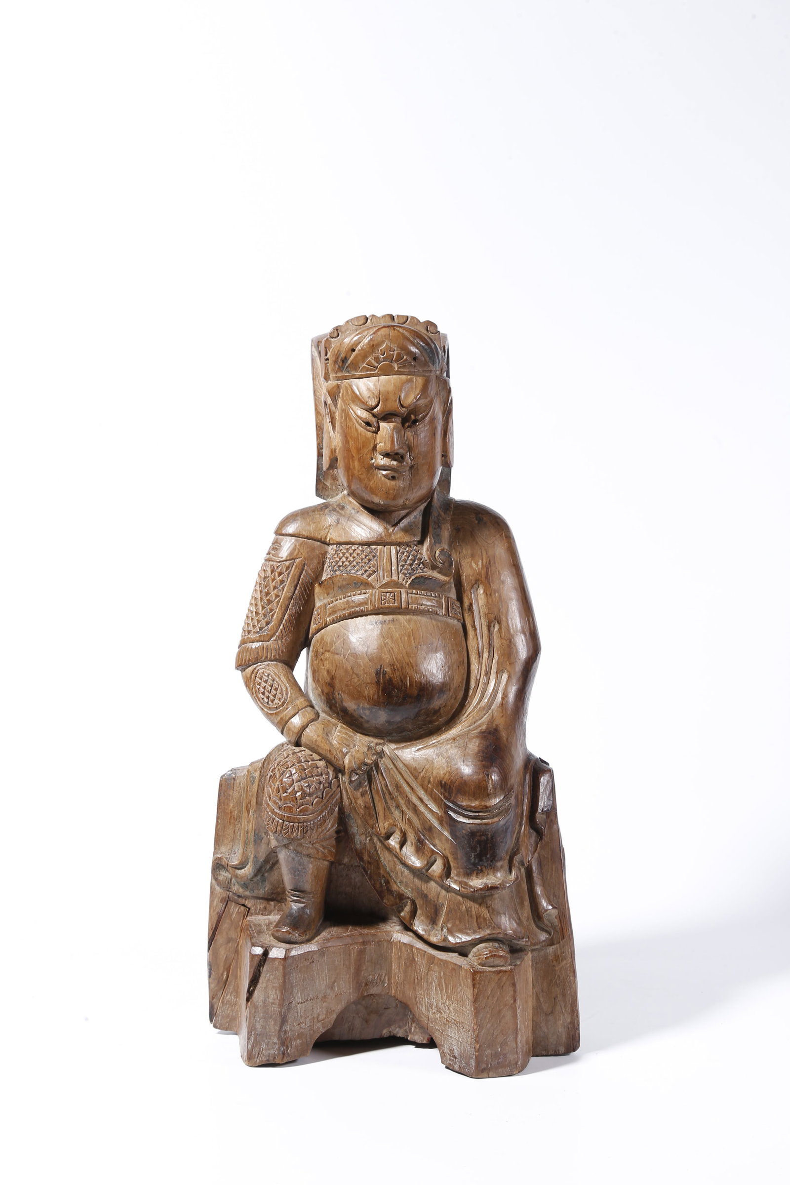 A WOODEN STATUE OF GUAN GONG: Wooden Statue of Guan Gong
