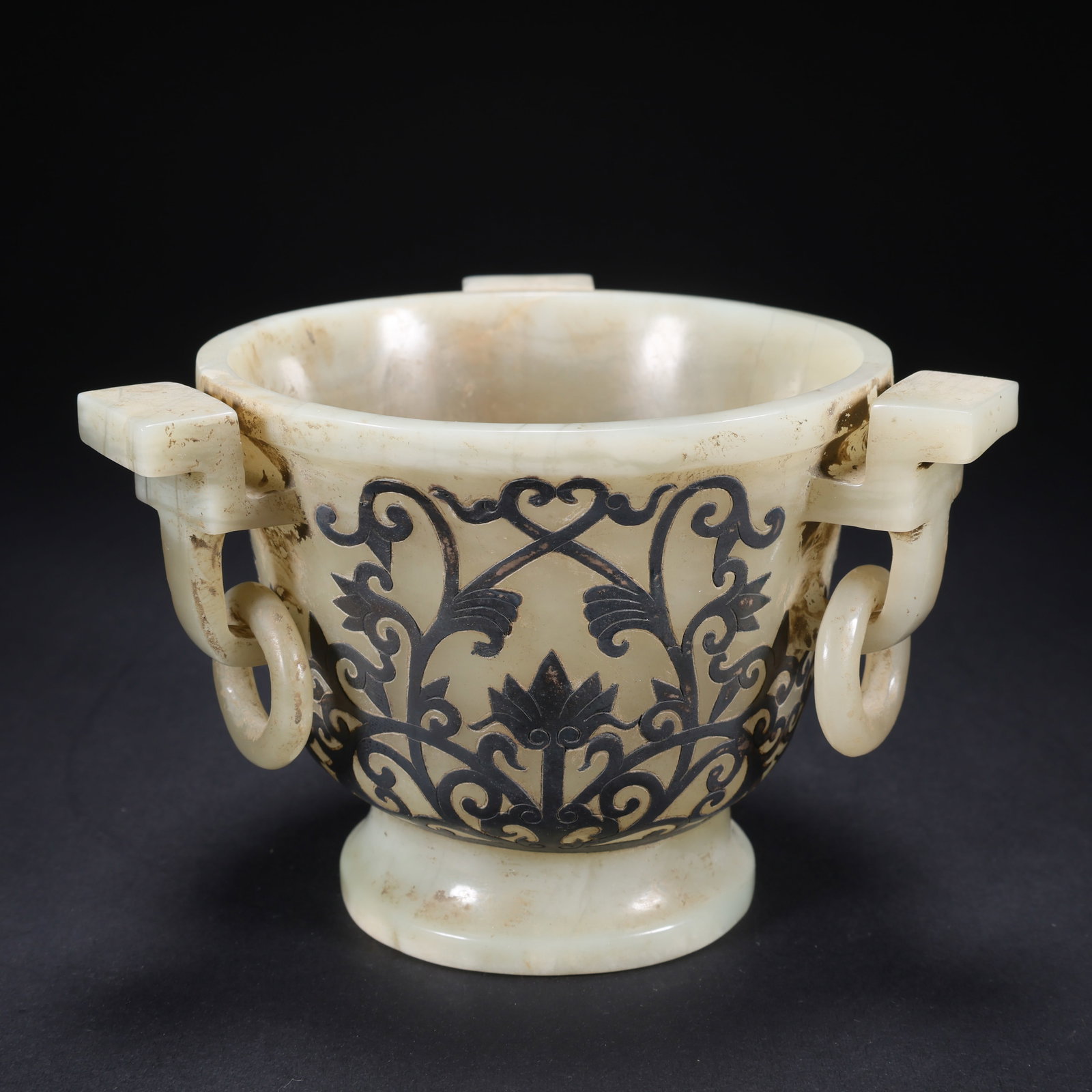 A HETIAN JADE TRIPLE-RING CENSER INLAID WITH SILVER (1 of 9)