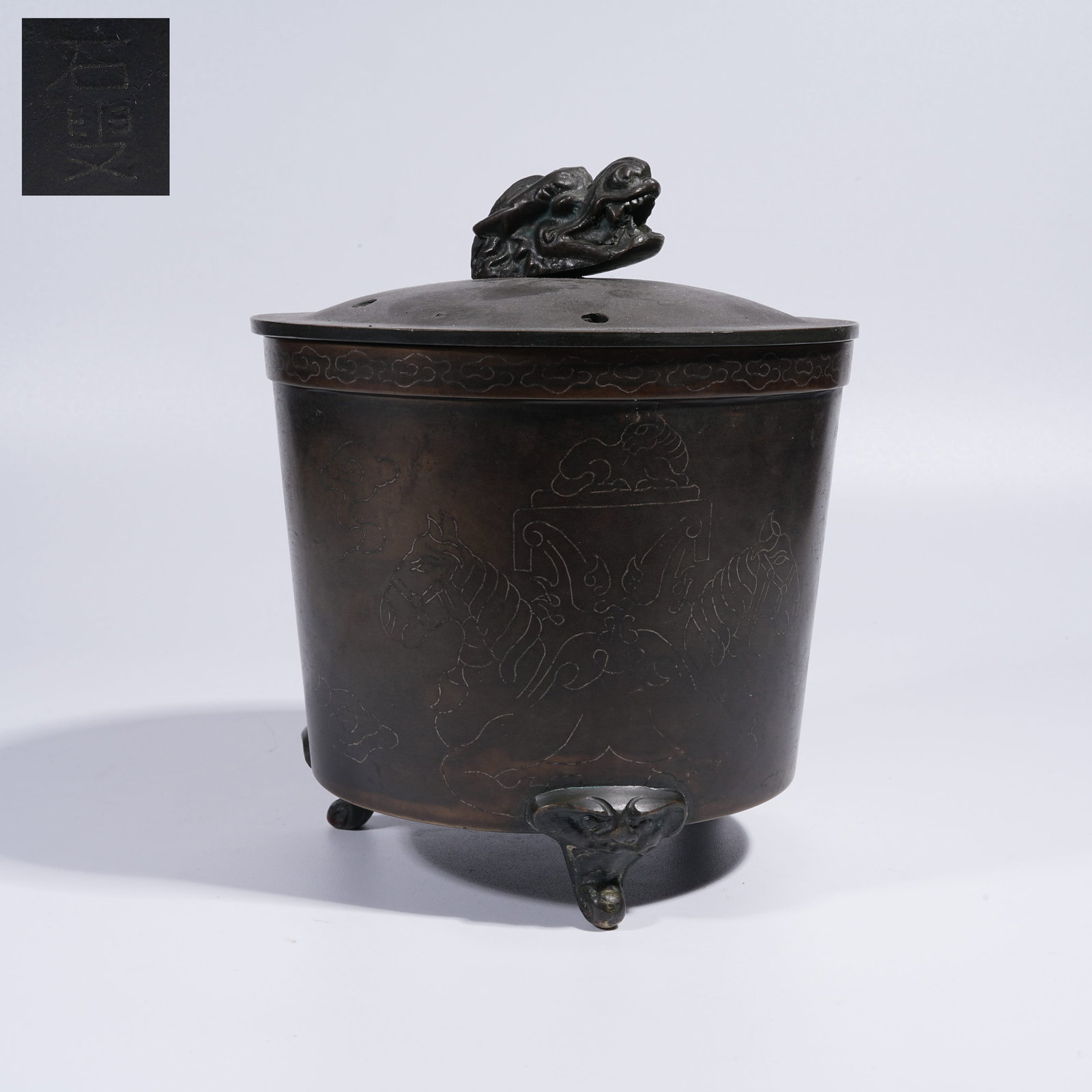 A BRONZE CENSER WITH DRAGON FINIAL (1 of 9)