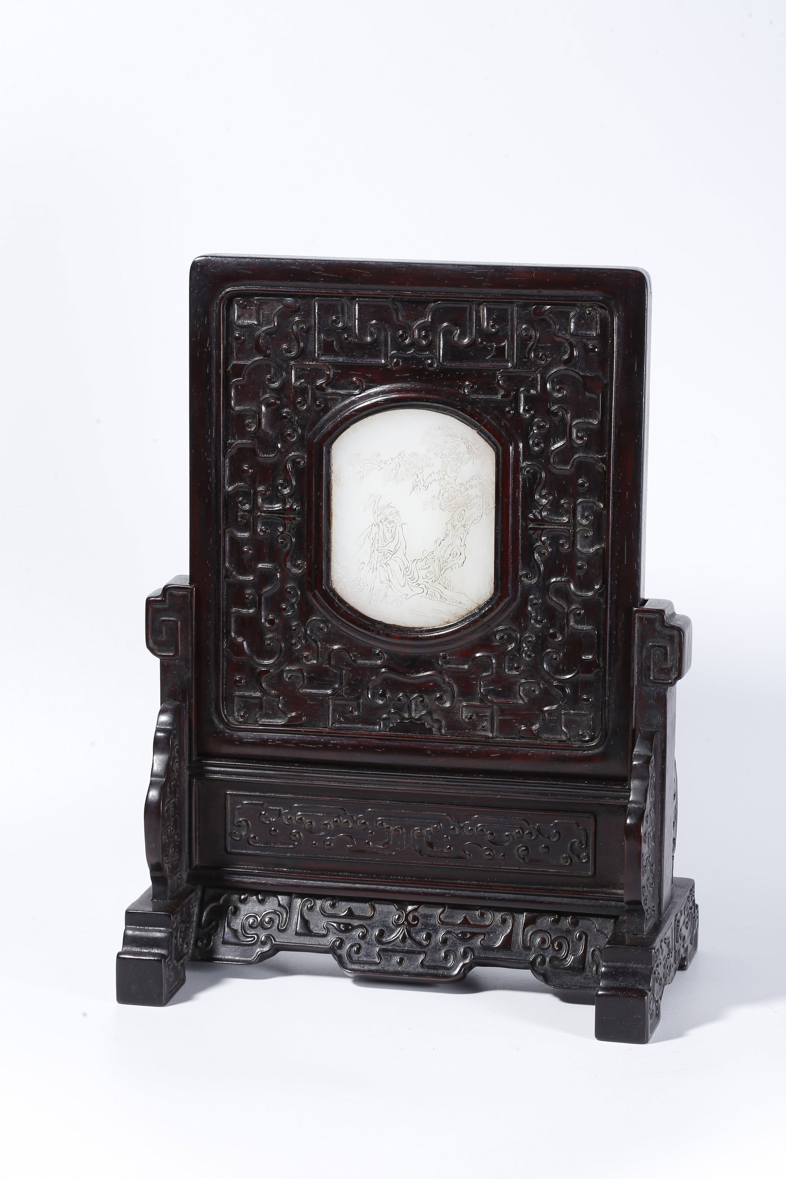 A ROSEWOOD SCREEN INLAID WITH HETIAN JADE CARVED FIGURES (1 of 8)
