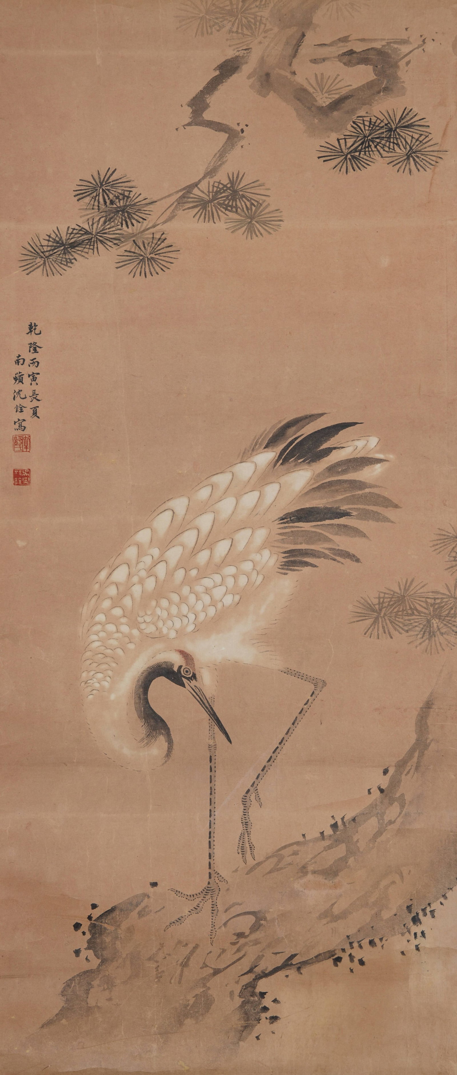 A "PINE AND CRANE" PAINTING ON PAPER BY SHEN QUAN.沈銓 (1 of 8)