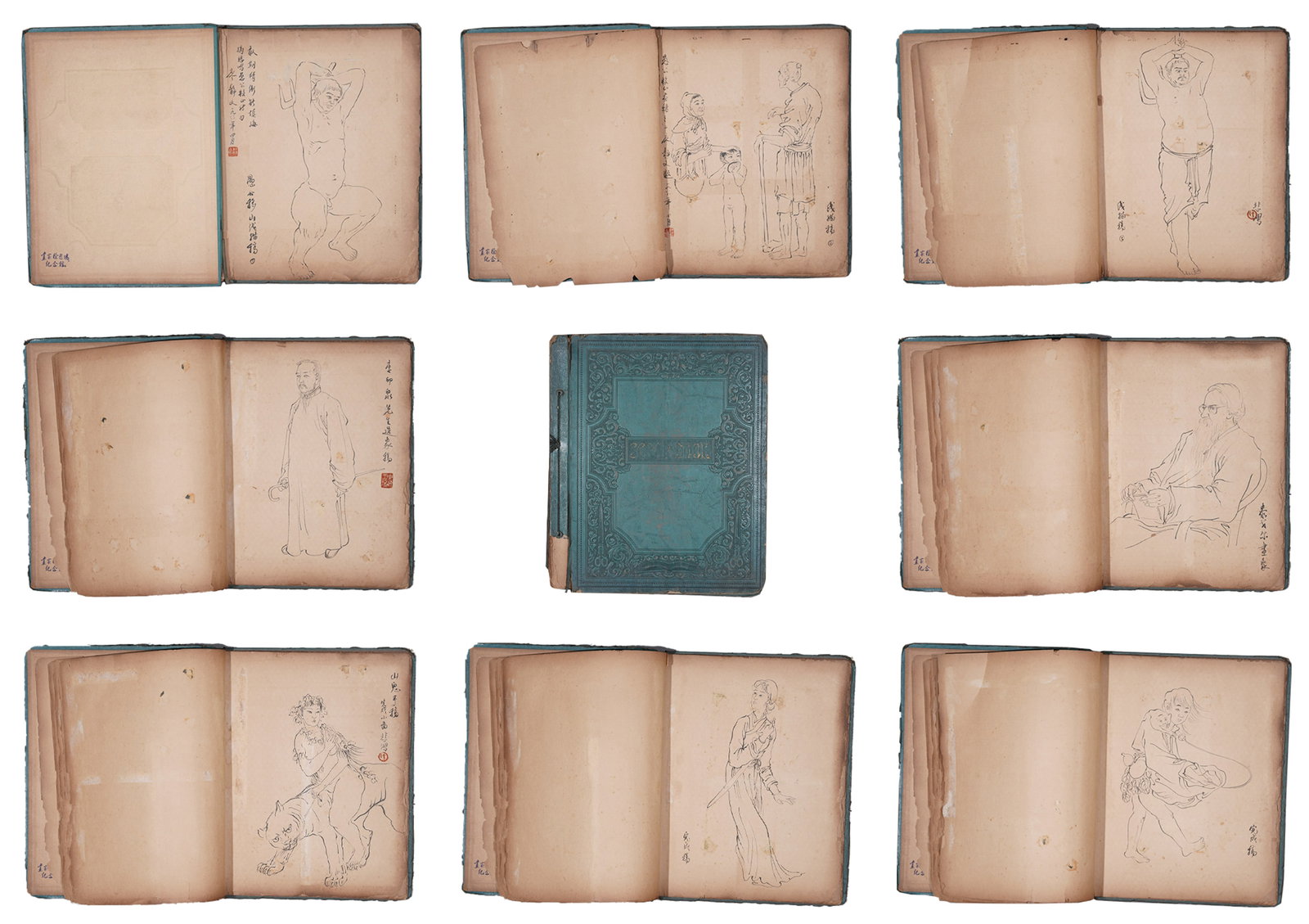 A ALBUM OF FIGURE PAINTINGS ON PAPER (28 LEAVES) BY XU BEIHONG.徐悲鴻: Album of Figure Paintings on Paper (28 leaves) by Xu Beihong.徐悲鴻