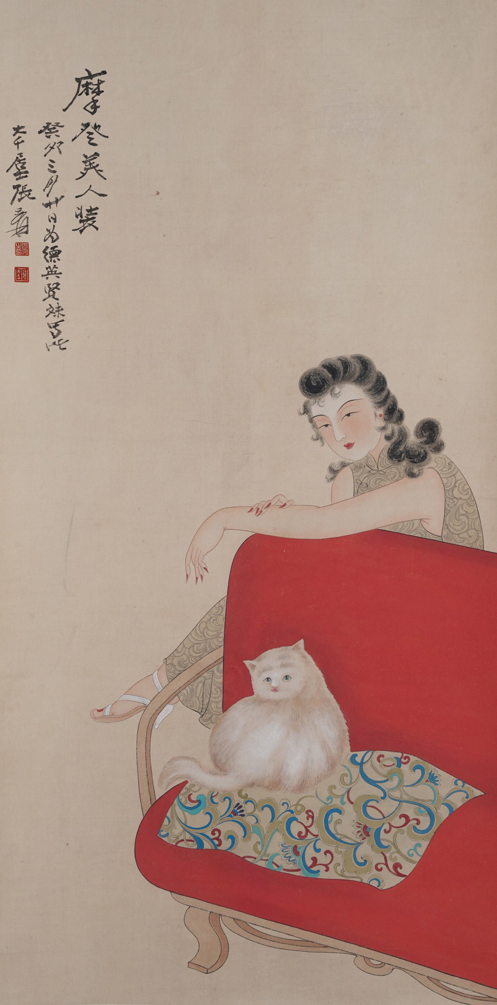 A FIGURE PAINTING ON PAPER BY ZHANG DAQIAN.張大千: Figure Painting on Paper by Zhang Daqian.張大千