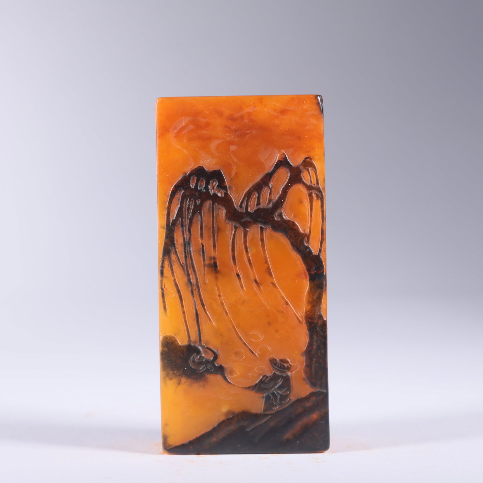 A TIANHUANG STONE RECTANGULAR SEAL WITH LOW-RELIEF HERDING CATTLE SCENE (1 of 9)