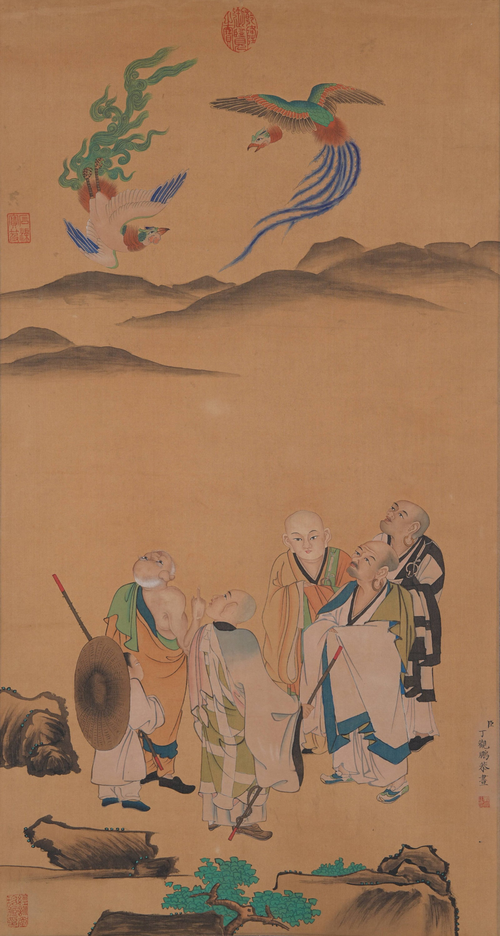 A FIGURE PAINTING ON SILK BY DING GUANPENG.丁觀鵬: Figure Painting on Silk by Ding Guanpeng.丁觀鵬